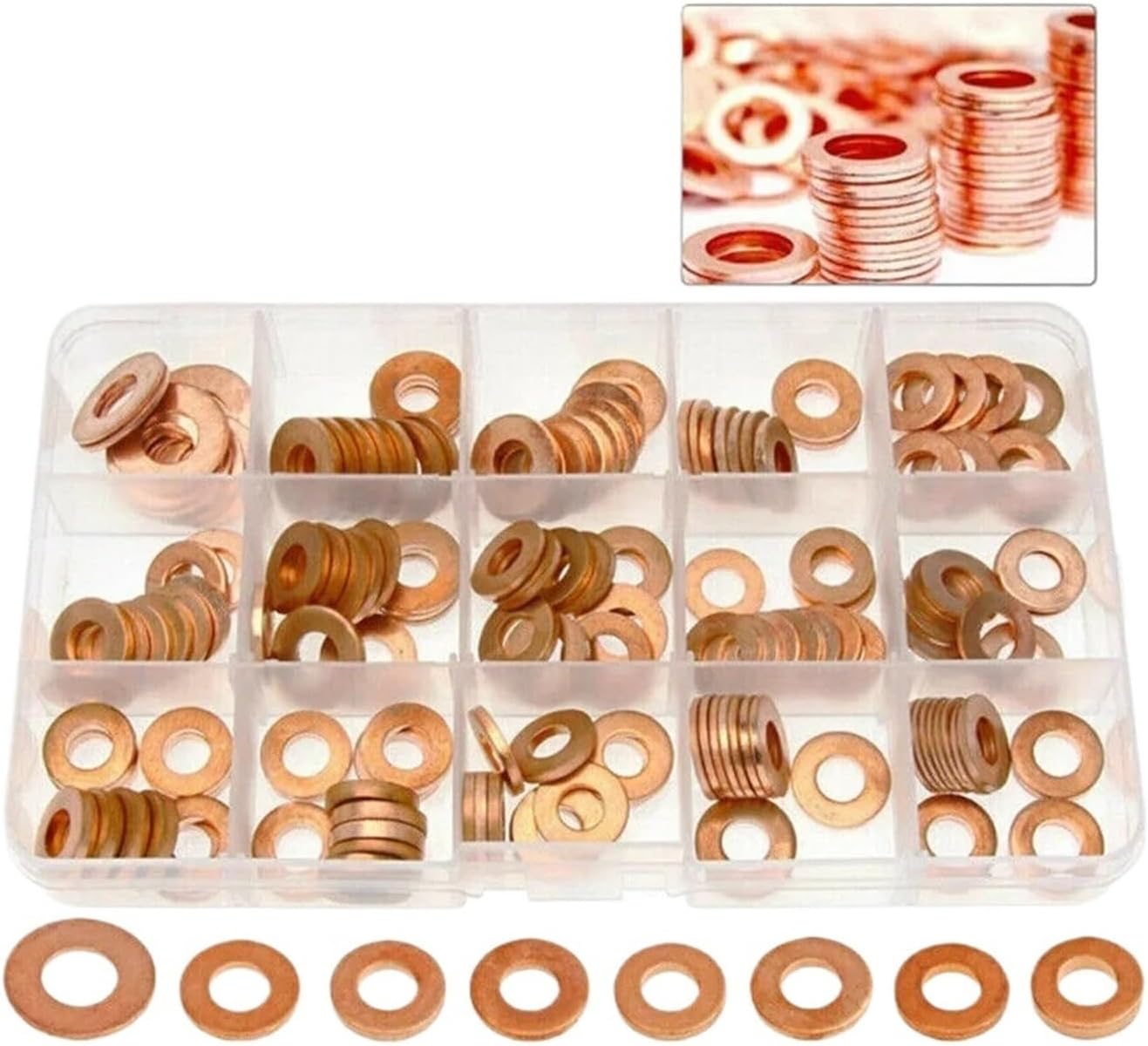 200pcs Copper Diesel Injector Ports Washers Fuel Set Seal Rings Assortment Set Car Accessories