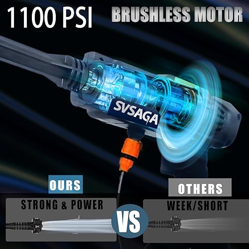 Miniatura 3 de SVSAGA - Lavadora a presión inalámbrica portátil de 21 V, 2 x 4.0 AH 1100 PSI, lavadora eléctrica a batería, lavado sin escobillas con cargador
