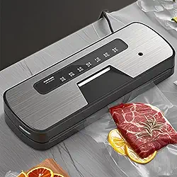 Máquina seladora a vácuo de precisão, vedação estendida de 30 cm, aço inoxidável e preto, modos de alimentação: seco/molhado/óleo/macio/pó, automático de um botão, selador de alimentos potente e