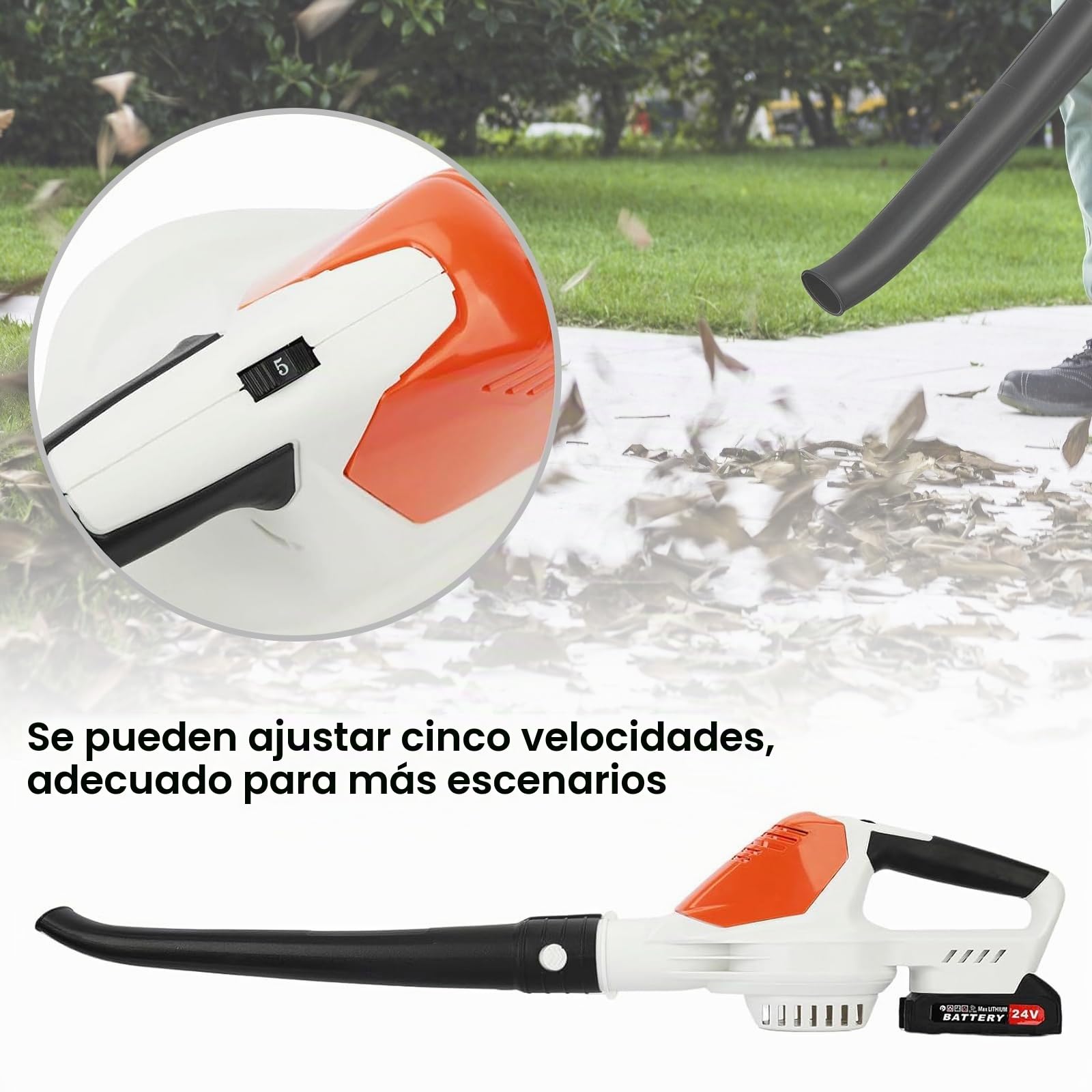 Soplador de hojas inalámbrico con batería y cargador, soplador de hojas con pilas, soplador inalámbrico, ligero, para todas las estaciones, para el mantenimiento del césped (2 baterías 1 cargador)
