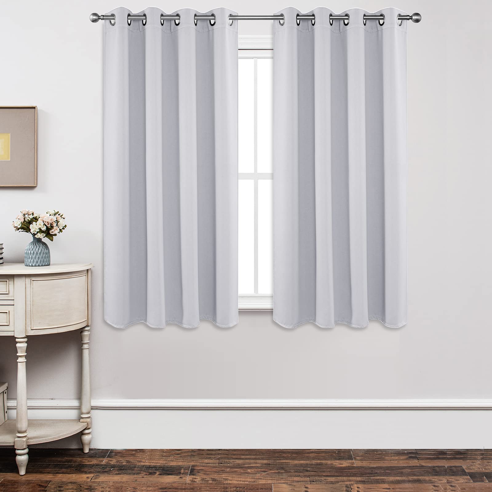 Joydeco Opaque Curtains with Eyelets, Set of 2, Blackout Curtain, Thermal Curtain, Heat Protection, Eyelet Curtain for Bedroom, Living Room (Grey White, 2 x H 158 x W 106)