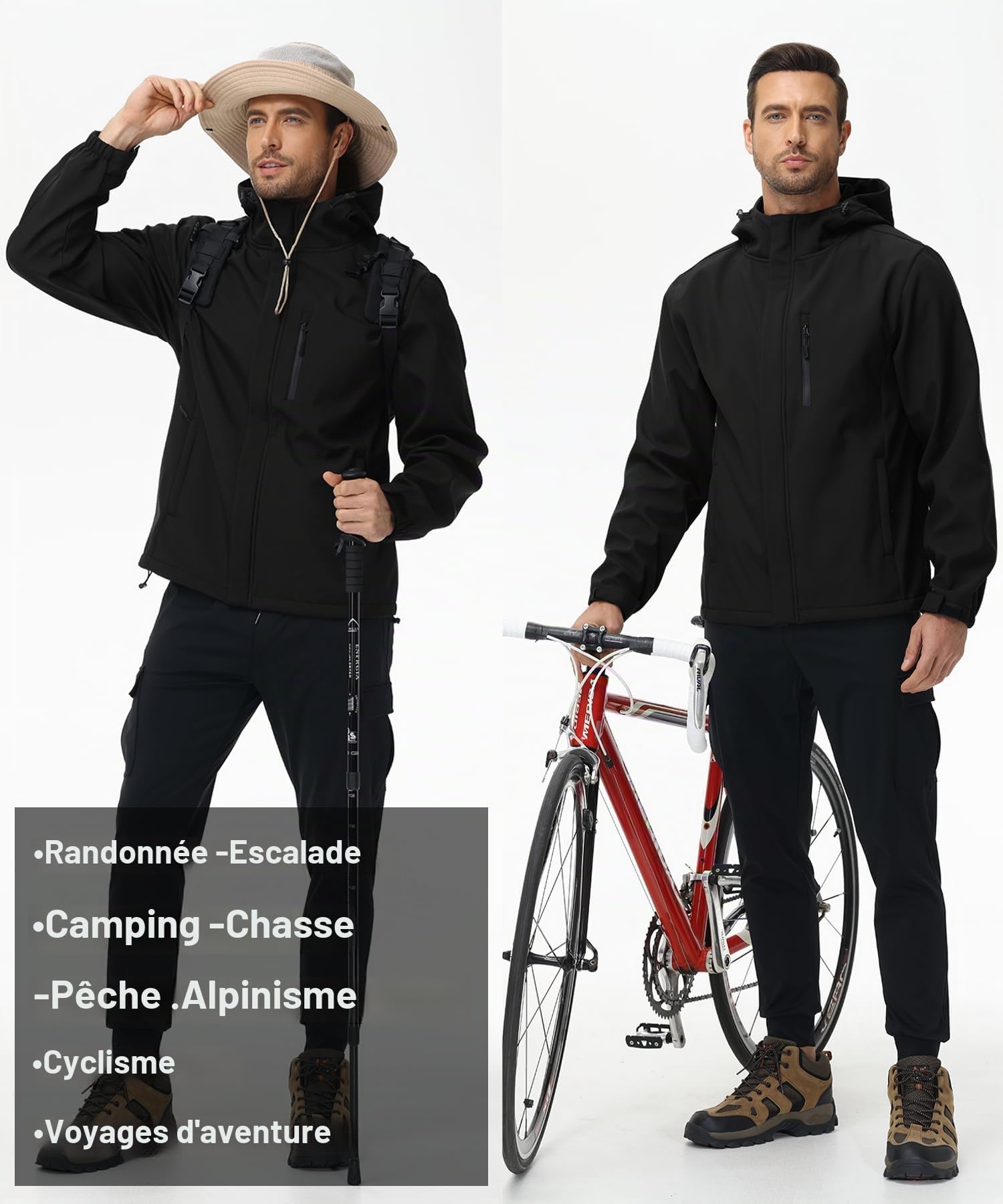 Huayuzh Veste softshell pour homme - Veste d'hiver imperméable - Coupe-vent - Doublure polaire chaude - Veste de pluie - Randonnée - Camping