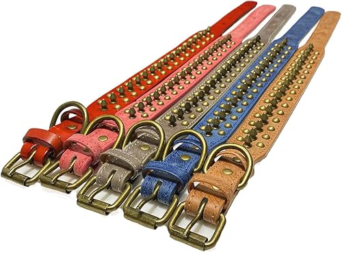 Miniatura 5 de Kawagogo Collar de perro con tachuelas, collar de piel sintética antimordeduras para perros pequeños, medianos y grandes (marrón, M)