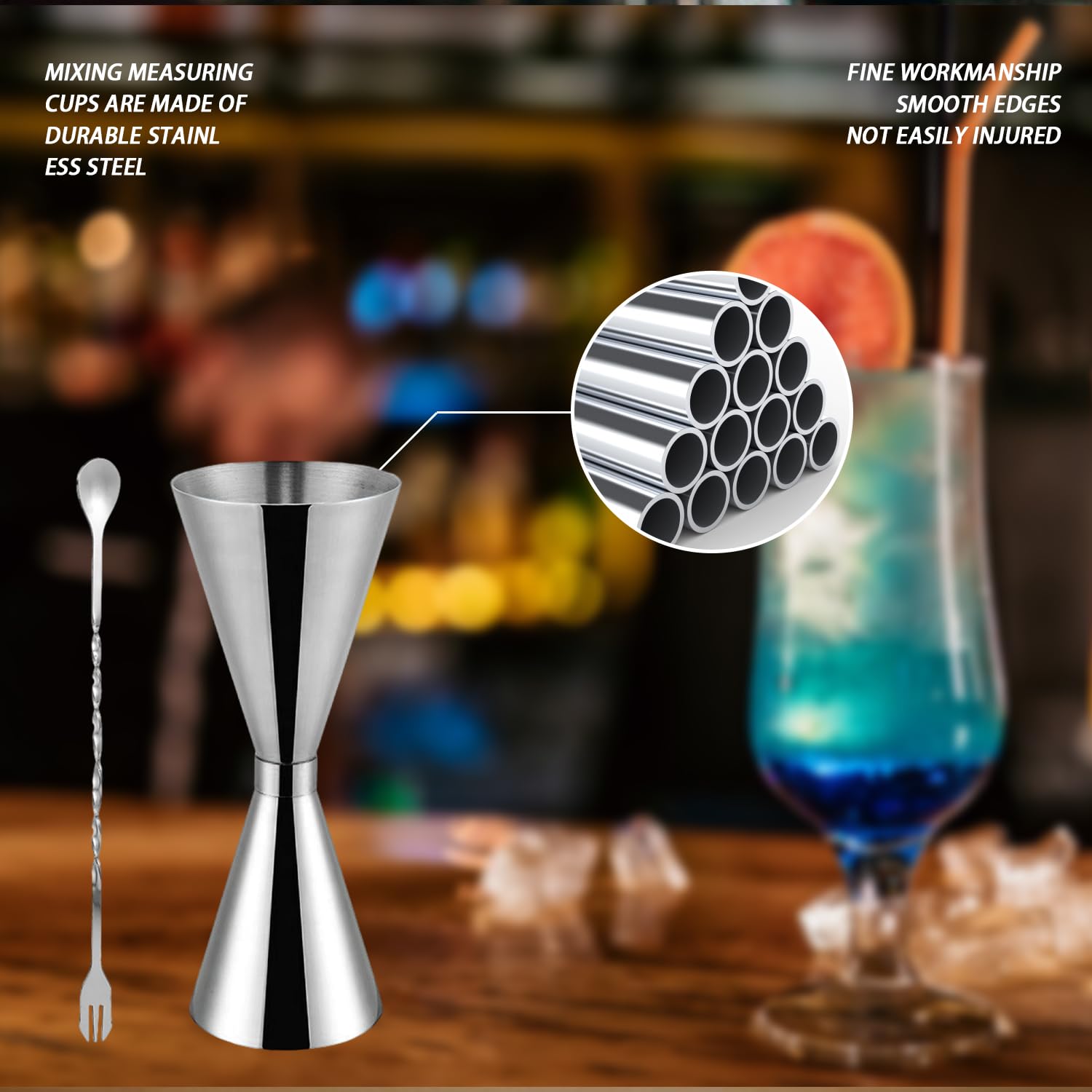 Set Bar Professionale: Misurino Cocktail 30ml/60ml + Cucchiaio Miscelatore In Acciaio Inox