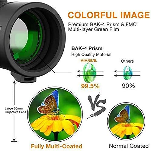 Miniatura 4 de Telescopio monocular de 40 x 60, prismáticos de visión nocturna HD de alta potencia con microluz para adultos, observación de aves, viajes,