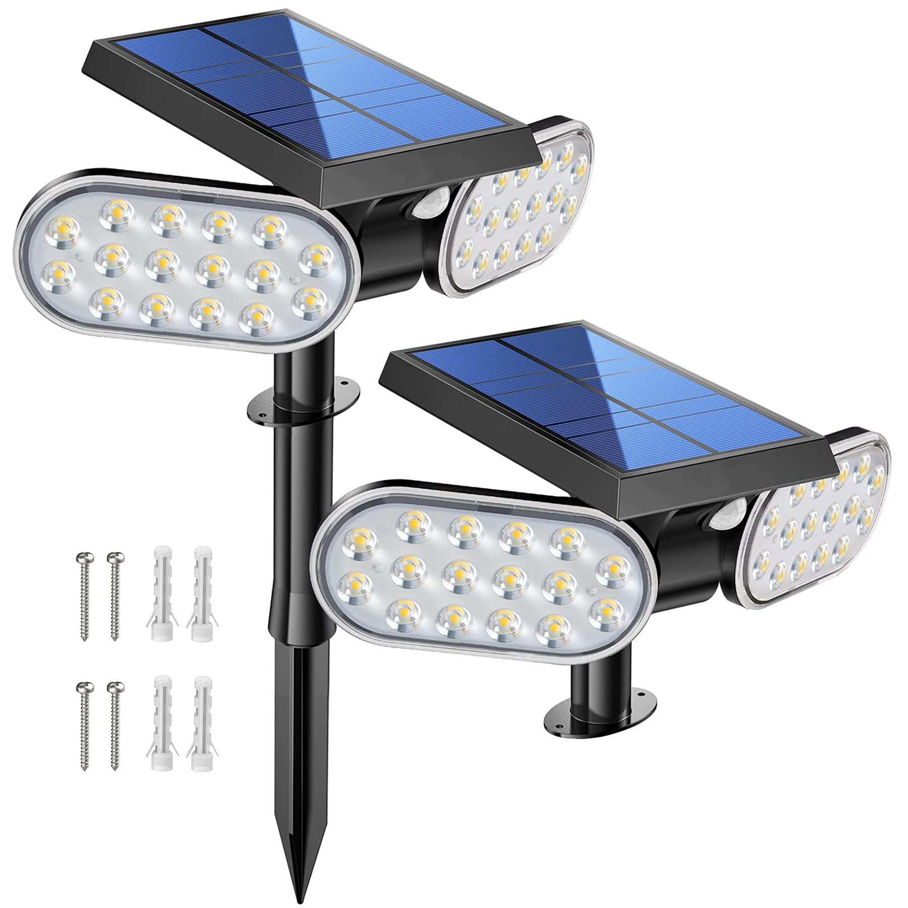 2-Pack LED Solar Outdoor Lights,Motion Sensor Outdoor Lights,Solar Motion Sensor Outdoor Wall light,Waterproof Outdoor Garden light,Suitable for Garden,Landscape,Wall,Tree.IP65 3000K