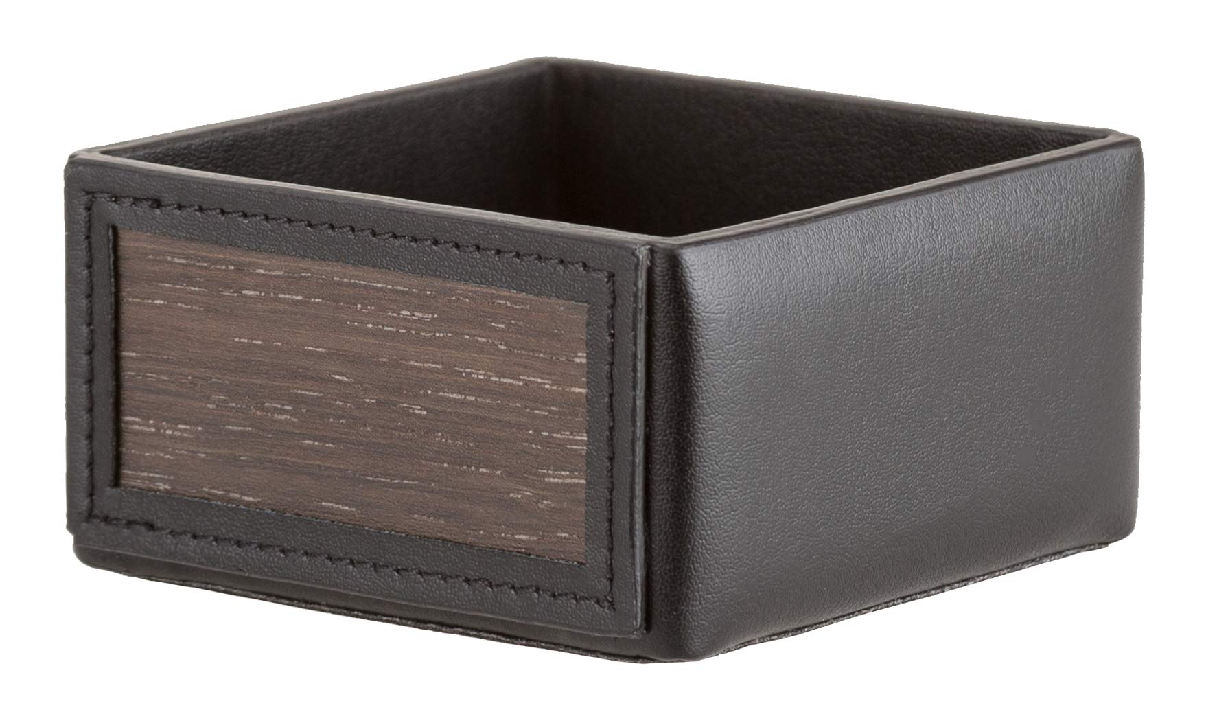 Sebastian Sturm RYAN Distributeur de trombones en bois et cuir véritable 8 cm x 4 cm x 8 cm Cuir noir/bois de chêne fumé.