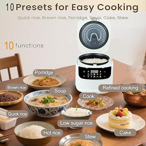 Miniatura 3 de Mini olla arrocera portátil de 2 litros, 5 tazas cocidas3 tazas sin cocinar, arrocera antiadherente de 400 W, 24 horas de retraso, 10 funciones,