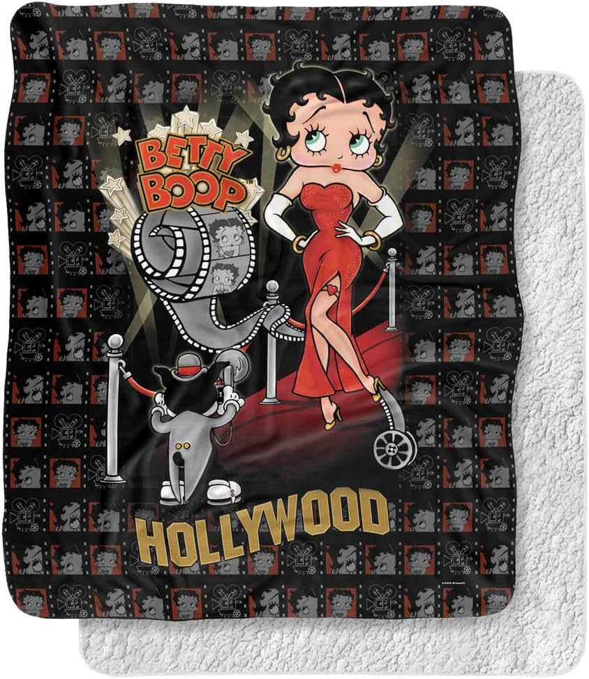 Betty Boop Blanket, 50"x60", Hollywood Nights Silky Touch Sherpa Back Super Soft Throw Blanket