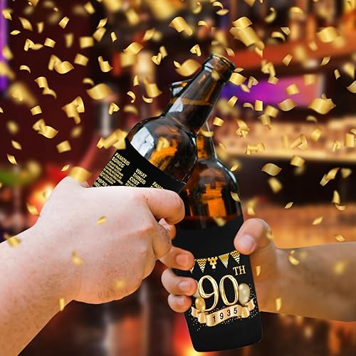 Miniatura 6 de Yangmics - Fundas enfriadoras para latas de cumpleaños 90, paquete de 12 unidades, decoraciones de 90 aniversario, suministros para fiestas de