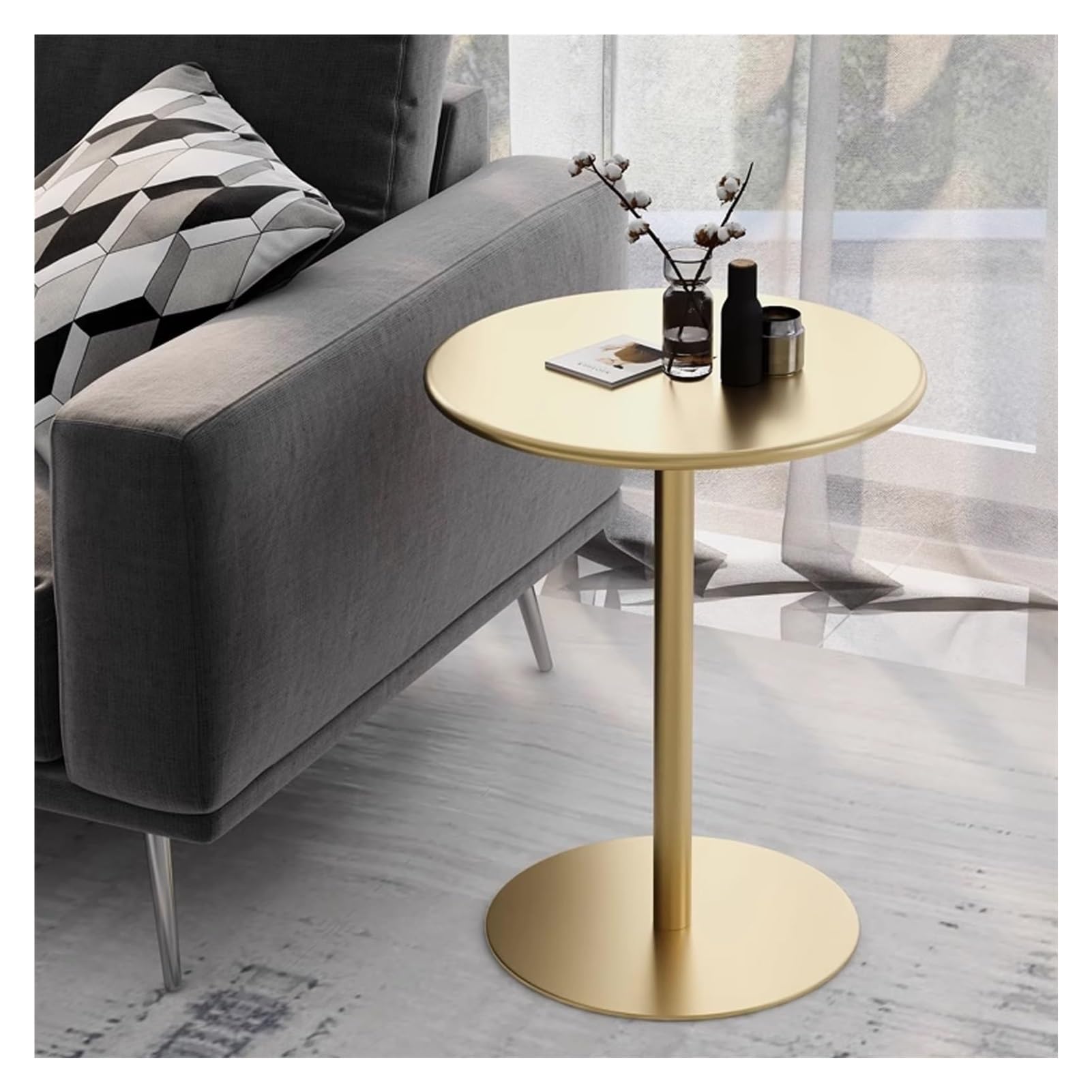Comptoir de bar rond doré, design polyvalent pour canapé, table de chevet, café pour chambre, café et restaurant, assemblage facile (48 x 56 cm)