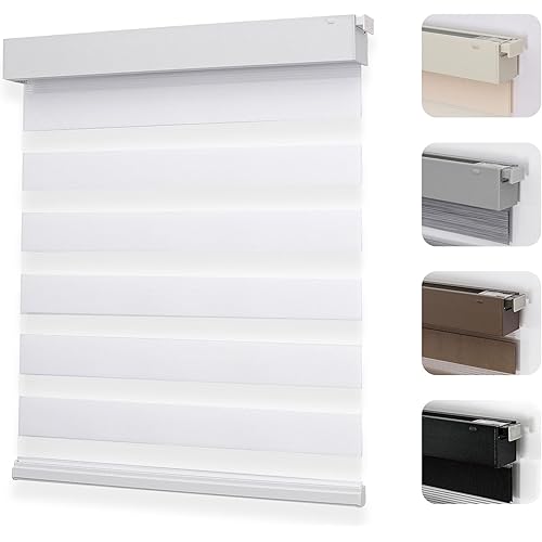 Joydeco No Drill Zebra Blinds for Windows, Cordless Day & Night Dual Sheer Roller Shades, Easy Installation, Free-Stop Lift System, Light Filtering Privacy Blinds for Home(White,48" W x 75" H)