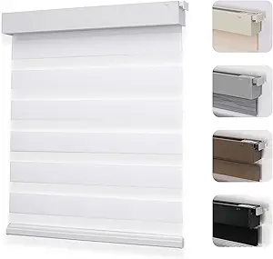 Joydeco No Drill Zebra Blinds for Windows, Cordless Day & Night Dual Sheer Roller Shades, Easy Installation, Free-Stop Lift System, Light Filtering Privacy Blinds for Home(White,33" W x 75" H)