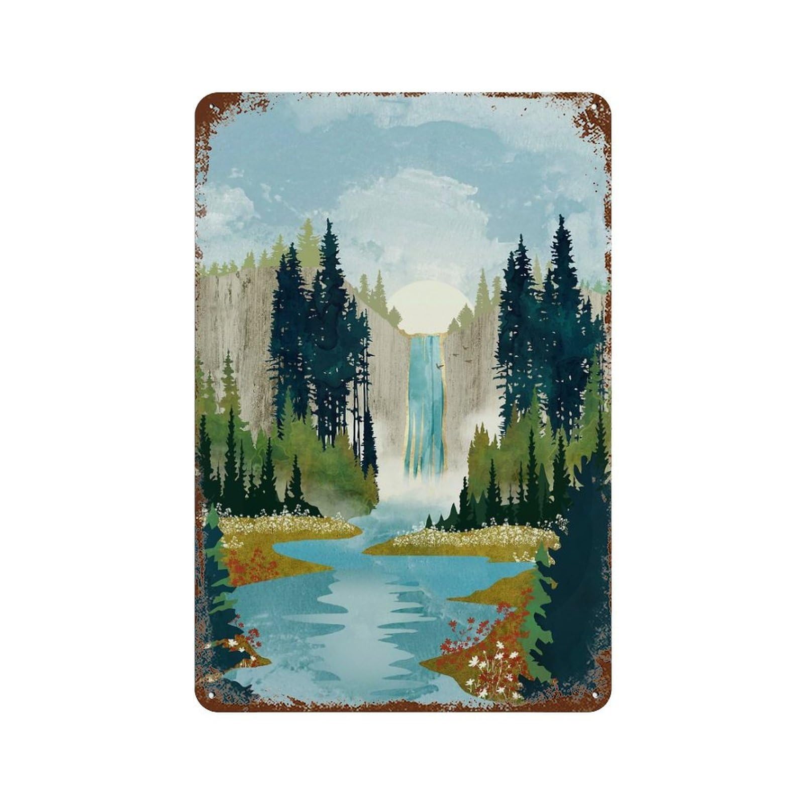 Waterfall Vista Retro Metal Sign 11.8"x7.9", Decorative Metal Wall Art for Basement, Hobby Room And Garage Decor