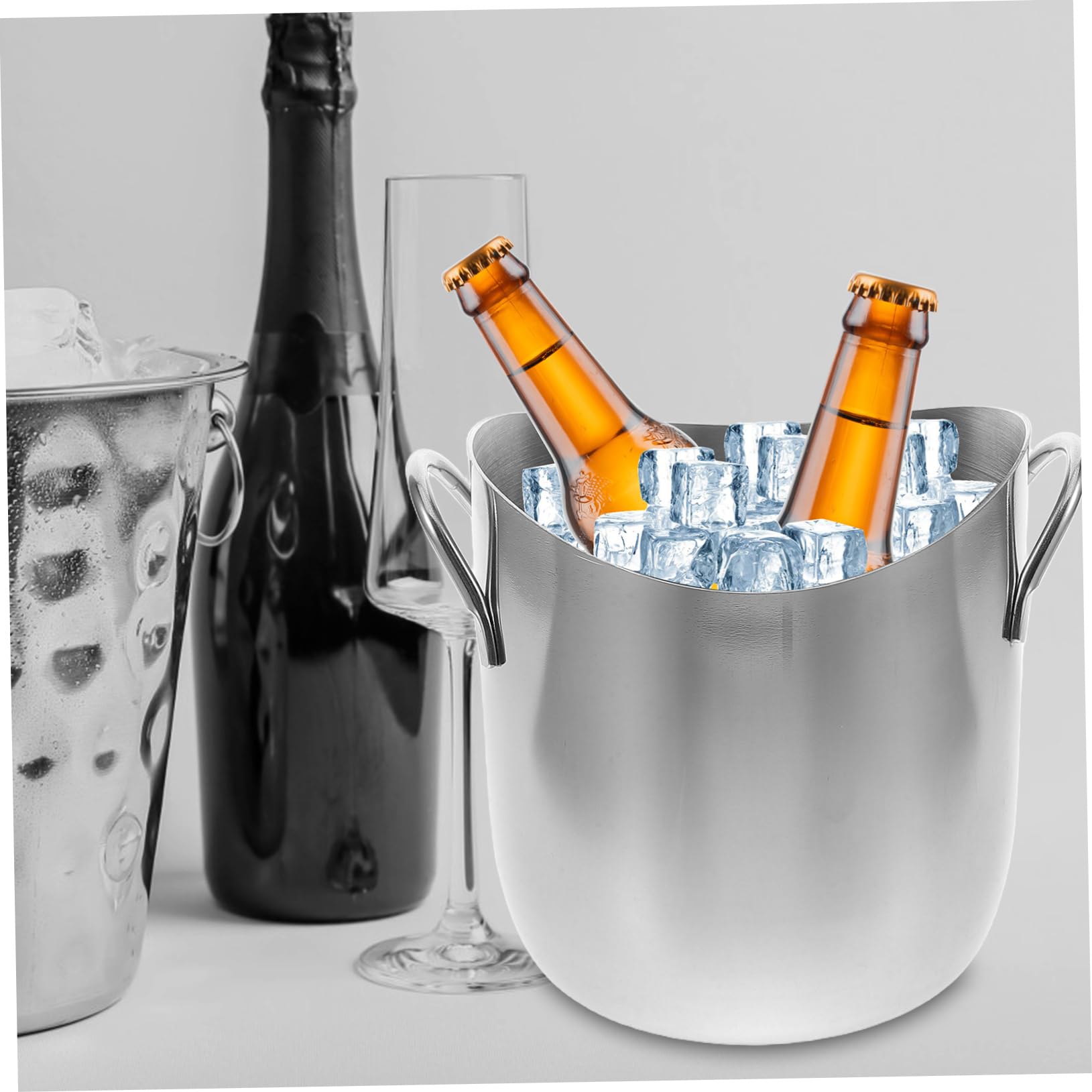 Cubitera De Acero Inoxidable Doble Asas para Hielo y Bebidas para Fiestas Hoteles y Bares Resistente y Fácil De Limpiar Capacidad Amplia para Eventos