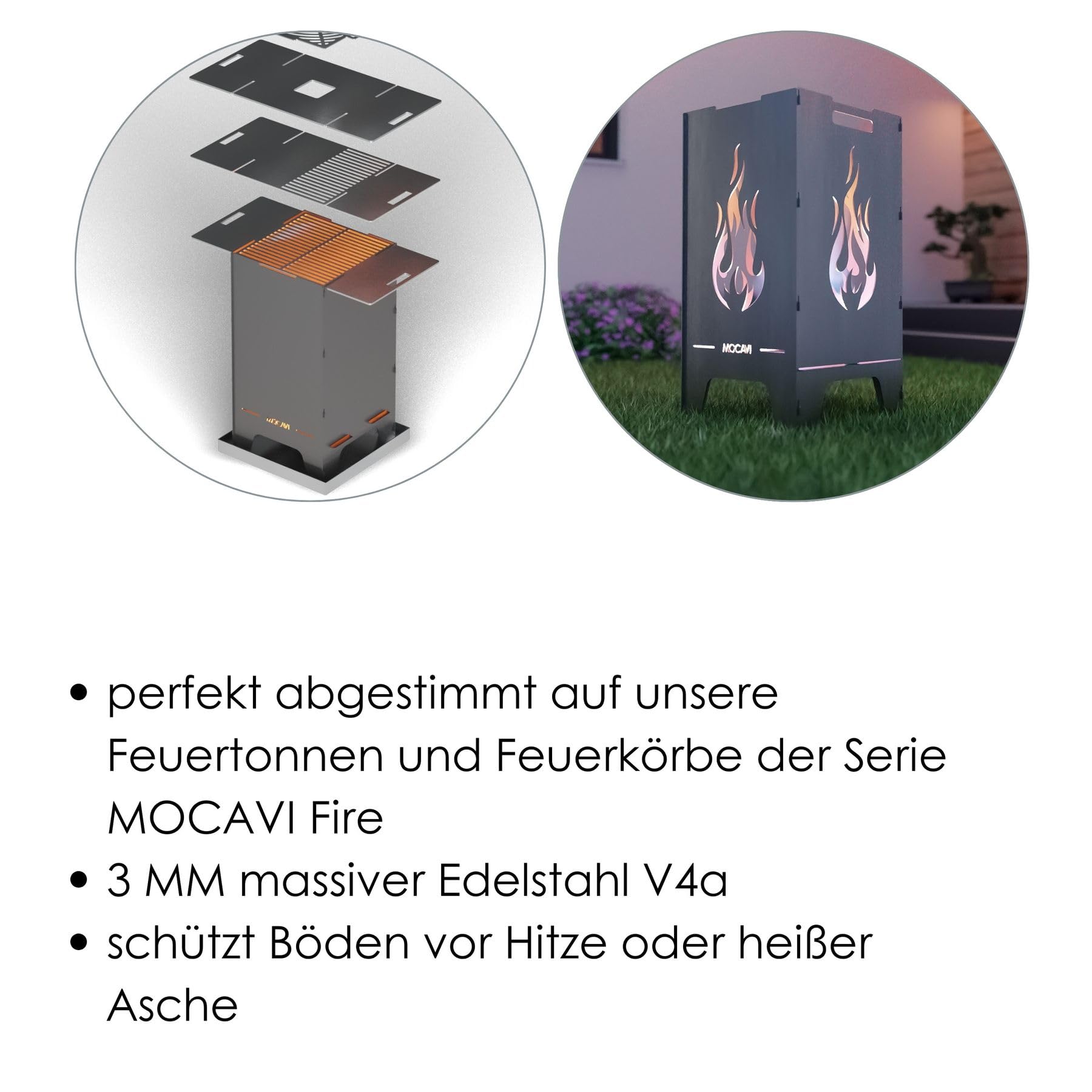 MOCAVI Bodenschutzwanne Edelstahl für Feuertonne und Feuerkorb 45x45 cm