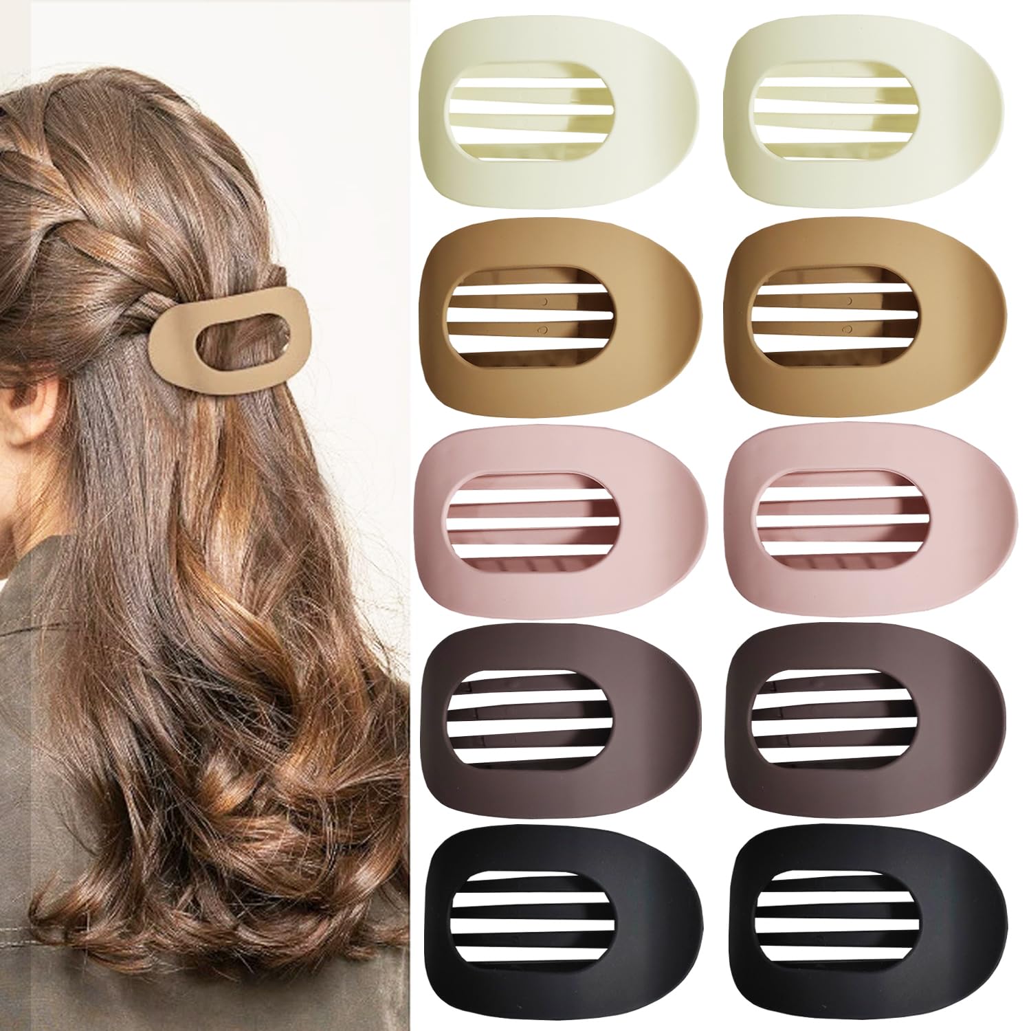Round Flat Hair Clips for Women - Strong Hold Lay Down Claw Clamps Hair Barrettes Alligator Clip for Thick Thin Hair Hair Accessories For Women (Neutral)