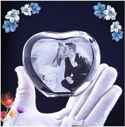 Miniatura 4 de personalizado personalizado grabado láser 3D, marco de fotos personalizado en forma de corazón con cristal grabado láser, boda, inauguración de la