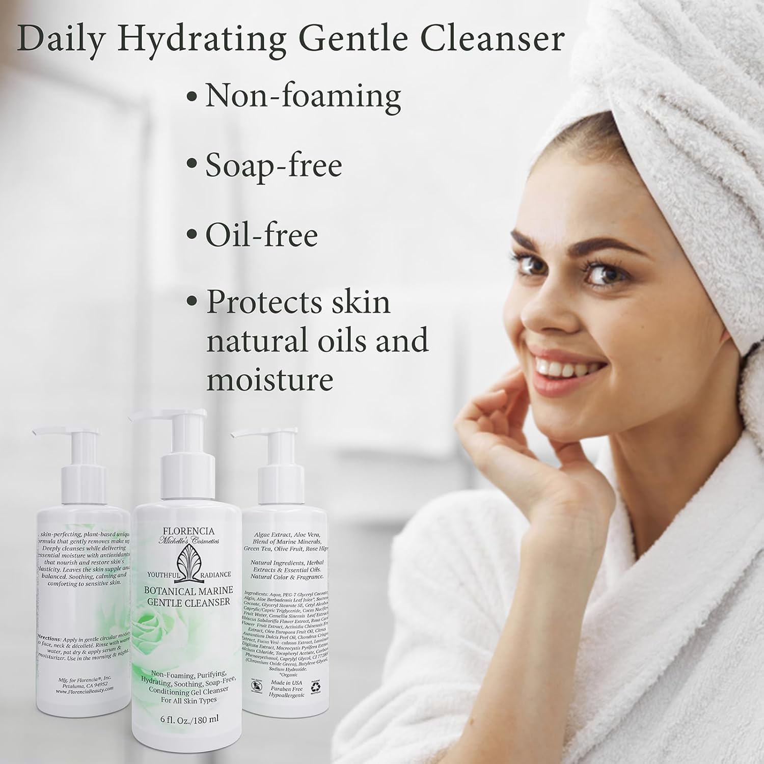 Florencia Botanical Marine Gentle Cleanser - Non-Foaming, Hydrating, Oil-Free Face Wash for Dry to Normal Skin - With Marine Algae & Organic Botanicals - Sensitive Skin, 6 oz - Image 7