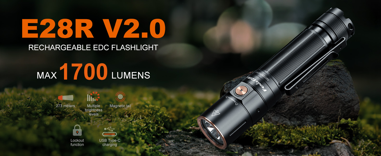Fenix E28R V2.0 EDC Flashlight, 1700 Lumen USB-C Rechargeable