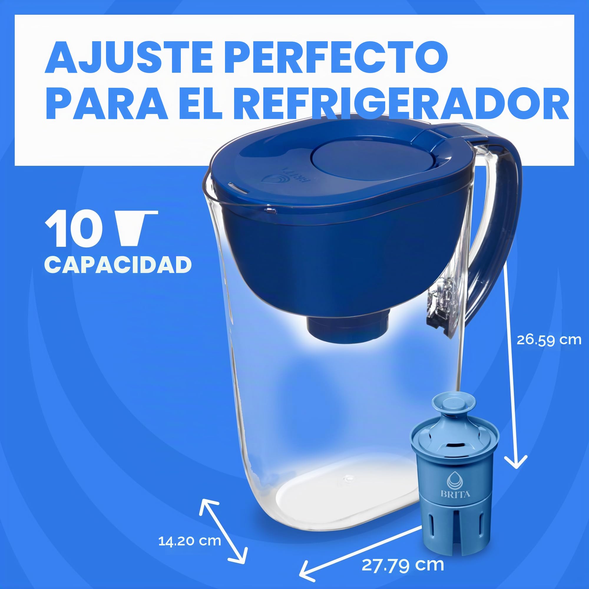 Brita Filtro de agua grande para grifo y agua potable con indicador de cambio de filtro SmartLight + 1 filtro Elite, reduce el 99% del plomo, dura 6 meses, capacidad de 10 tazas, azul