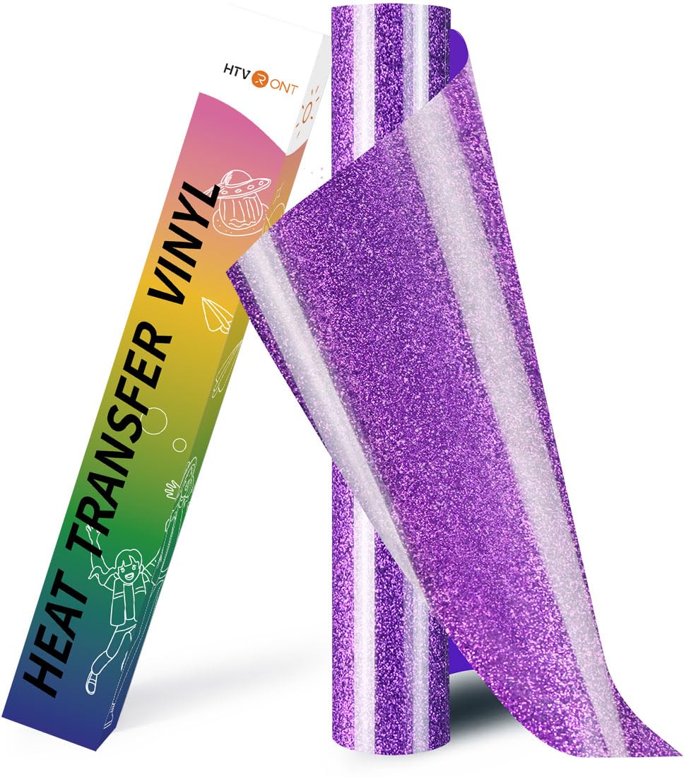 HTVRONT Purple Glitter HTV Heat Transfer Vinyl - 10" x 8ft, Easy Cut & Weed, Great Stickiness, Waterproof & Stretchable, 1 Roll