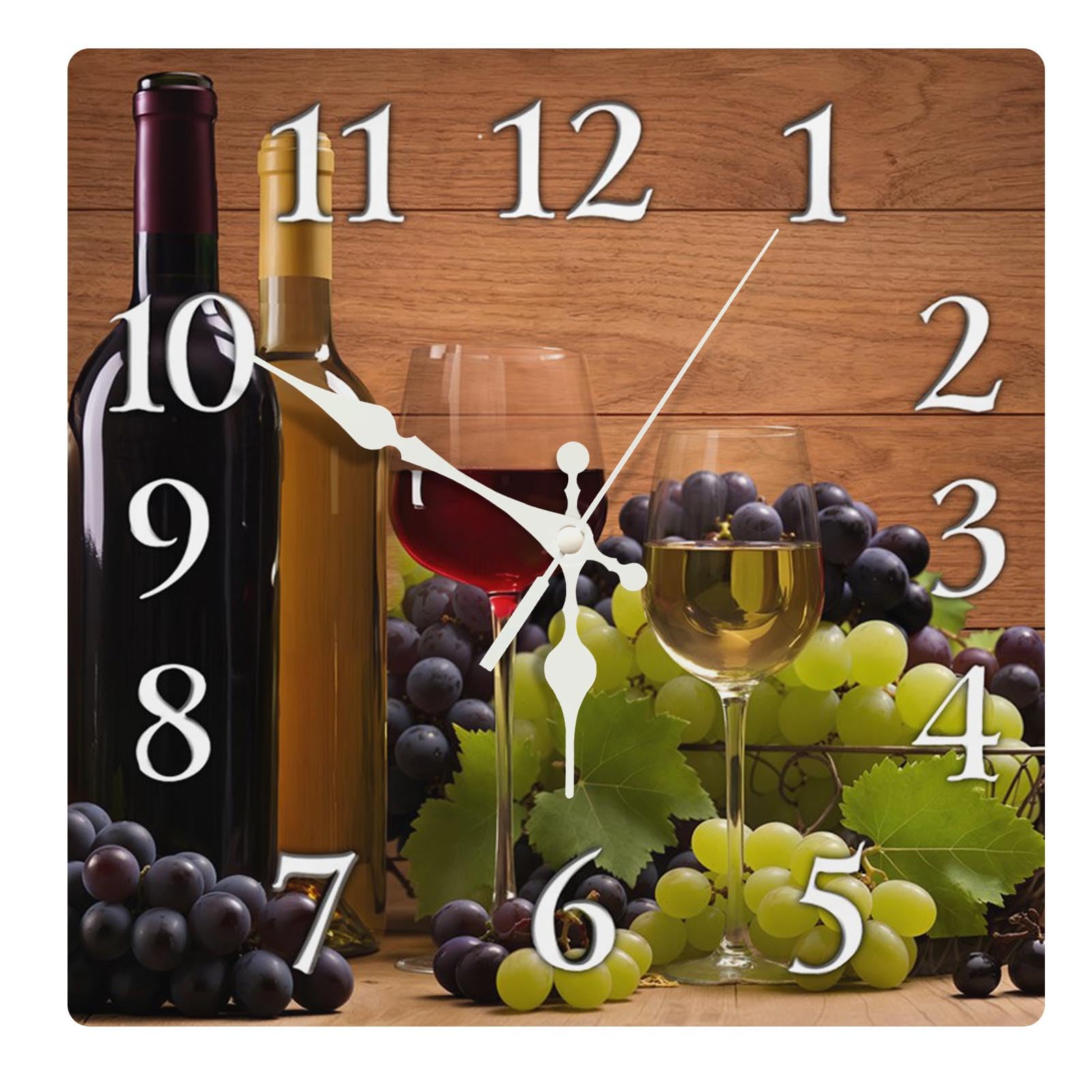 Horloge carrée 12 pouces vin et raisins Britimes pour décoration murale