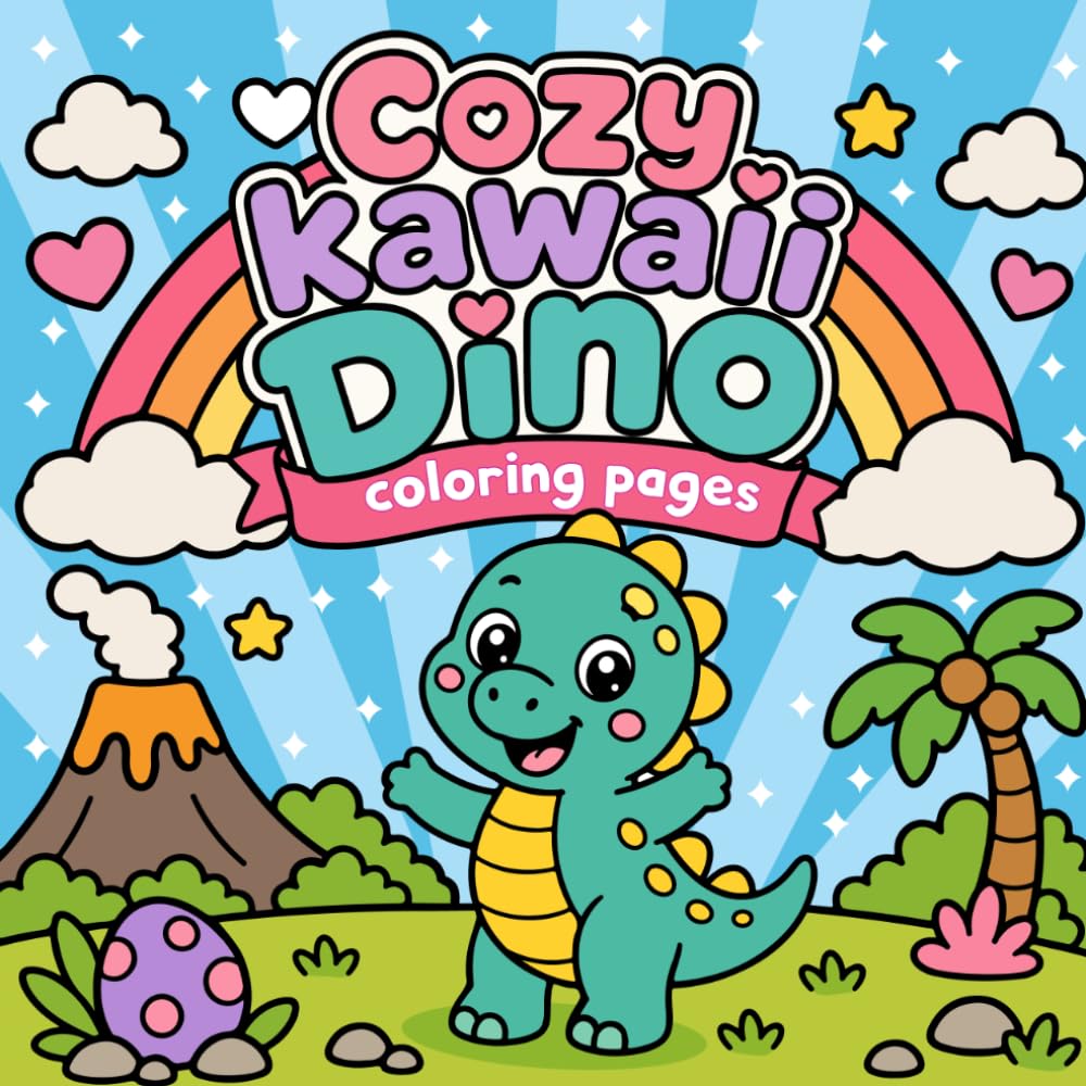 Cozy Kawaii Dino Coloring Book: Cute & Easy Dinosaur Coloring Pages for Kids Ages 4-8 | Fun, Simple, Adorable Kawaii Dinosaurs for Relaxing Creativity