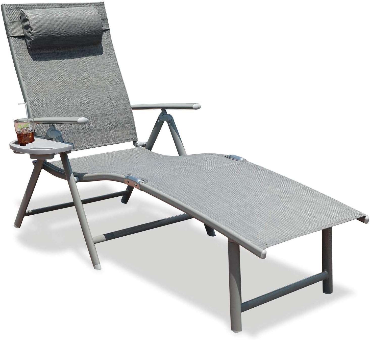GOLDSUN Aluminum Outdoor Folding Reclining Adjustable Patio Chaise Lounge Chair with Pillow for Poolside Backyard and Beach Set of 2 (Set of Two, Beige) : Garden & Outdoor