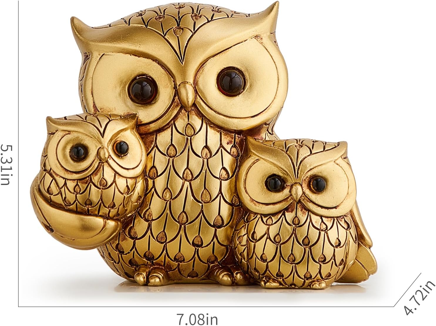 FJS Gold Owl Statue Decor - Cute Figurine Table Shelf Decor Accents, Modern Bird Sculpture Table Decorations for Living Room TV Stand Office