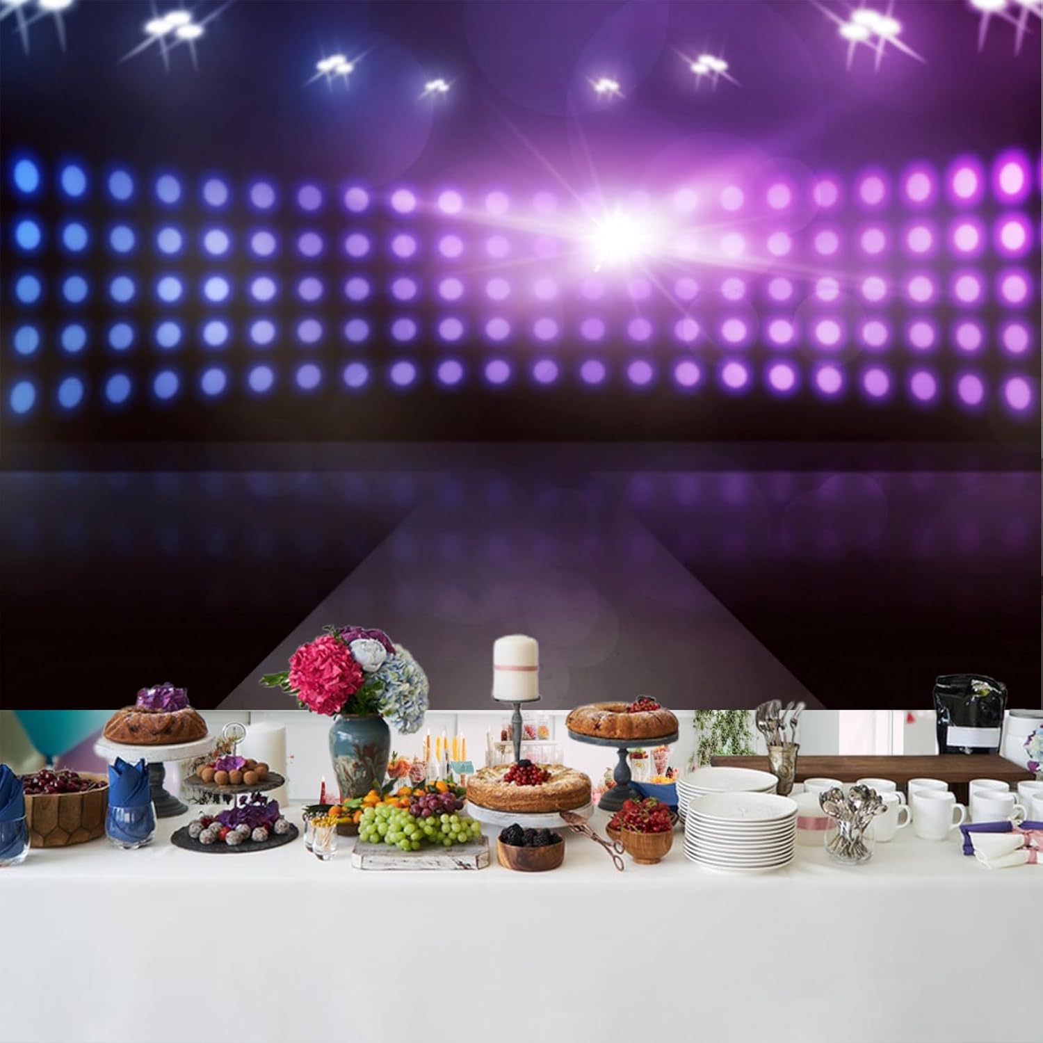 Baocicco Empty Stage with Lamp Sparkling Backdrop 9x6ft Photography Background Spotlight Catwalk Model T Stage Show Fashion Showing Runway Show Events Variety Entertainment FZNBK07037