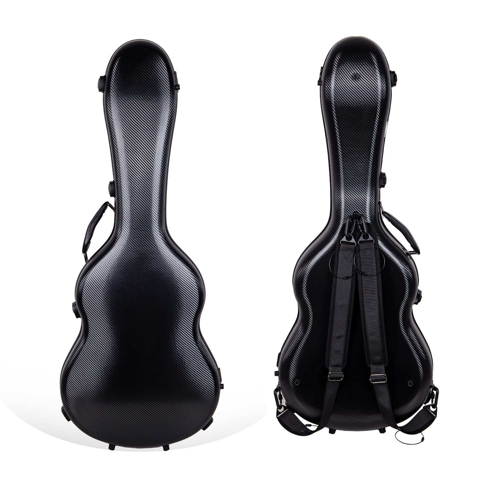 Étui Rigide en polycarbone pour Guitare Classique 4/4 | Finition Brillante Anti-Rayures Black, Serrure TSA, hygromètre, Sac Accessoires Amovible, Sangles Sac à Dos