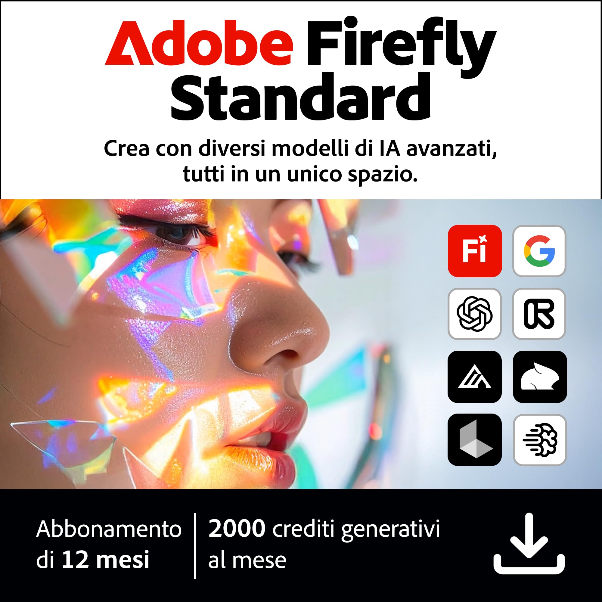 Adobe Firefly Standard incl. Generazione Video con IA, Abbonamento 12 Mesi, 2000 Crediti IA, PC/Mac | Codice d'attivazione via email