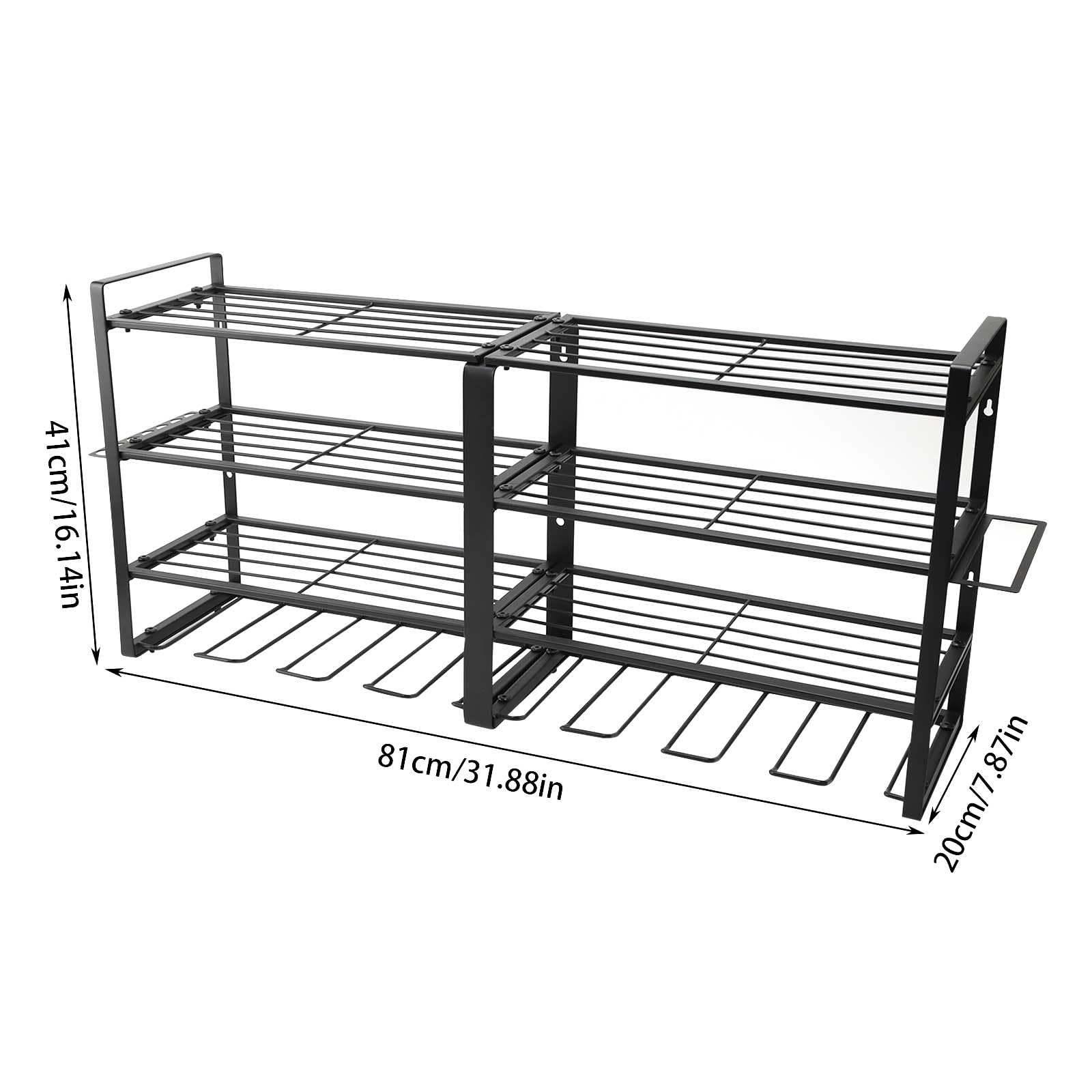 Soporte de pared para herramientas de 4 niveles, 83,5 x 42 x 20 cm, color negro