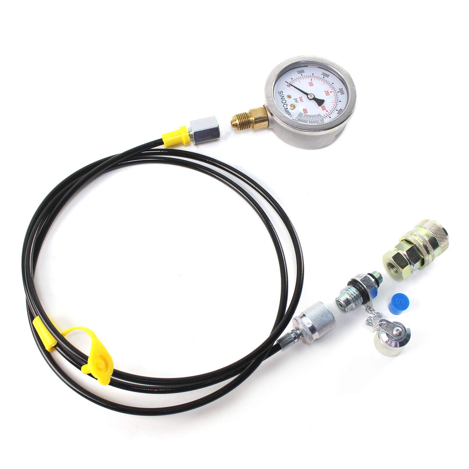 Kit di Raccordo per Prova di Pressione idraulica 40MPA/6000PSI Kit manometro con 1 manometro, 1 Tubo Flessibile di Prova e 2 raccordi per Macchine edili escavatrici, 2 Anni