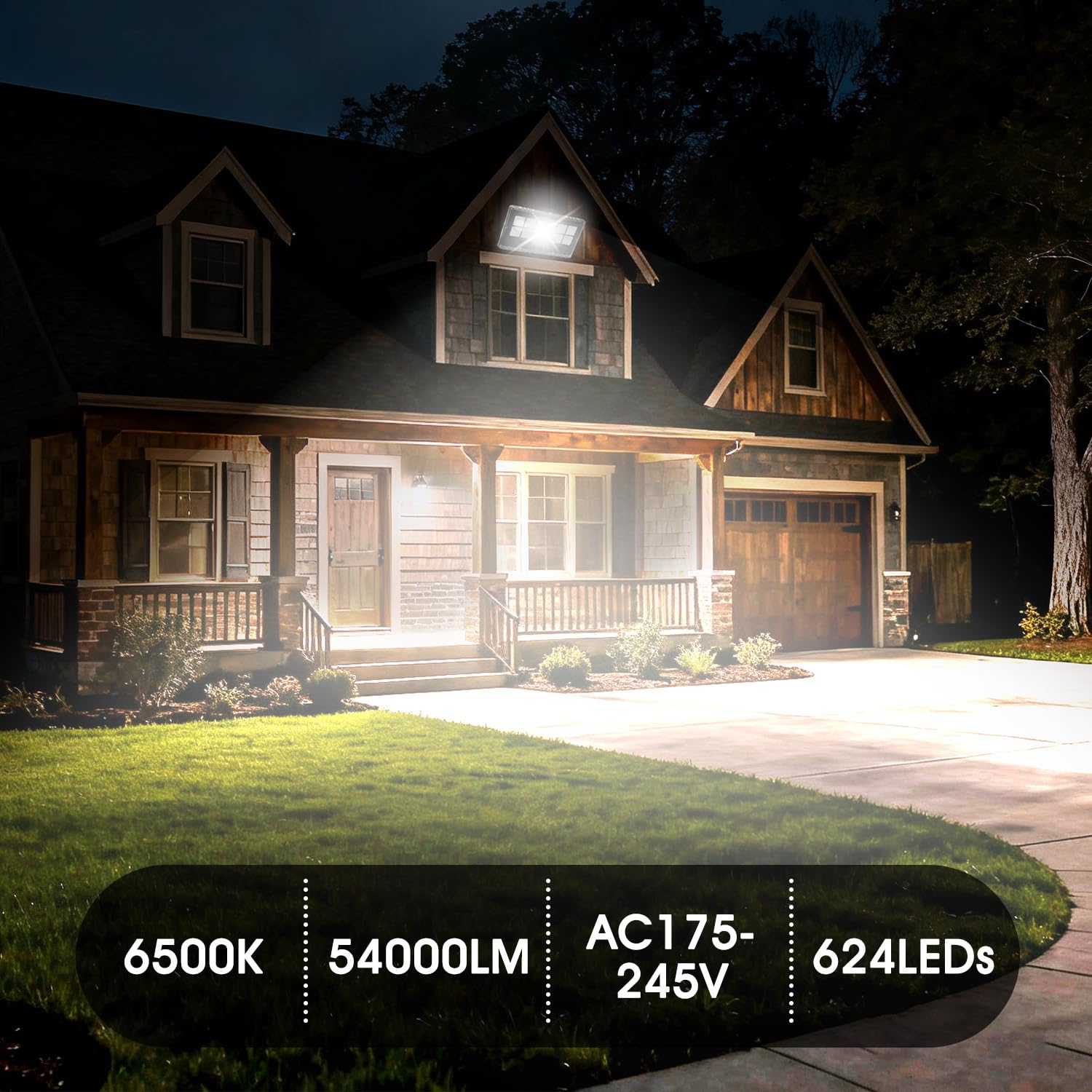 Loyal Foco LED Exterior 600W, Proyector Ultra-luminoso 6000K Blanco Frío 6000 LM - IP66 impermeable, ajustable con soporte para jardín, garaje