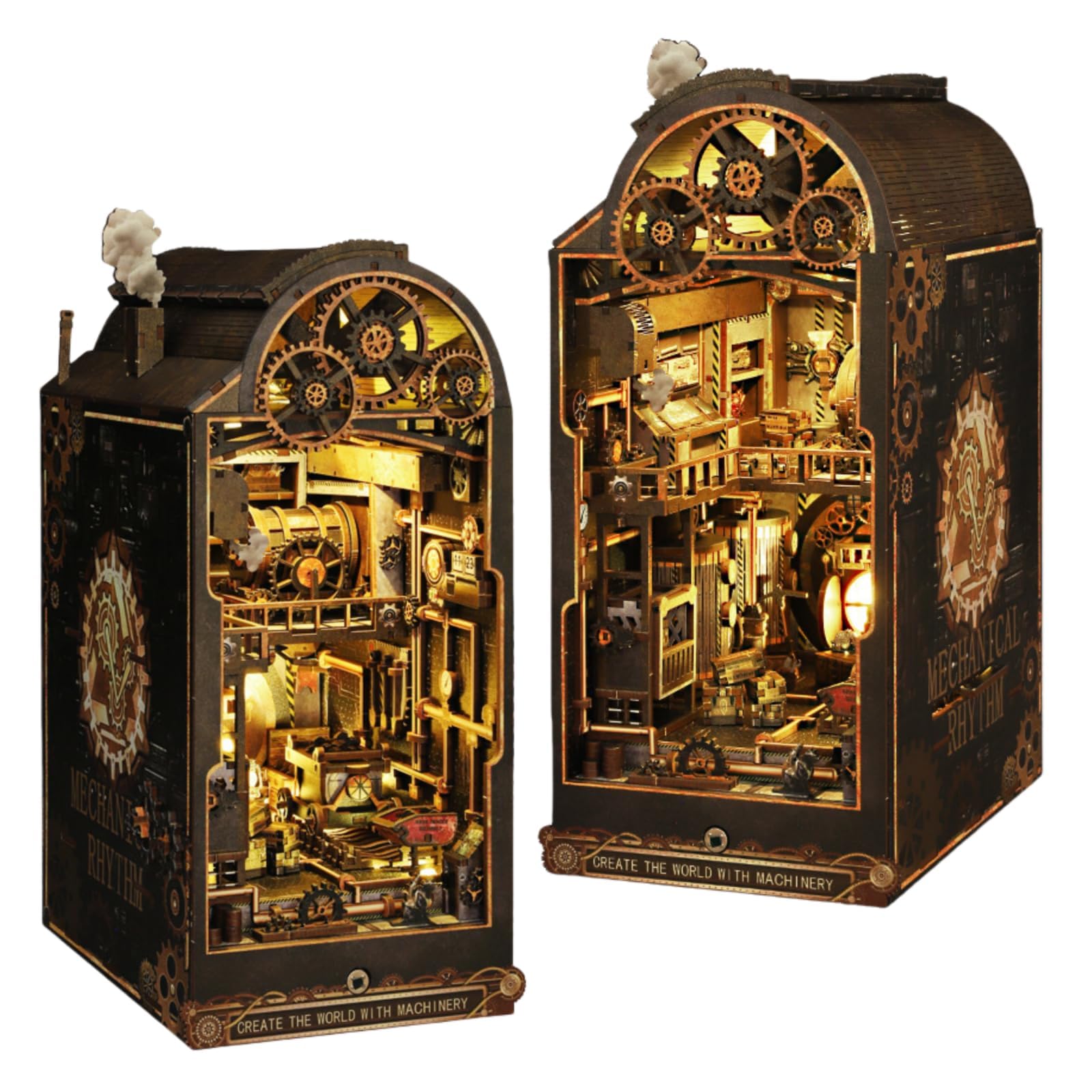 SXDMOUBK Steampunk Industrial Machinery DIY Book Nook - Mechanical Movements of The Industrial Revolution - 3D Puzzle, Handcrafted Bookend for Adult
