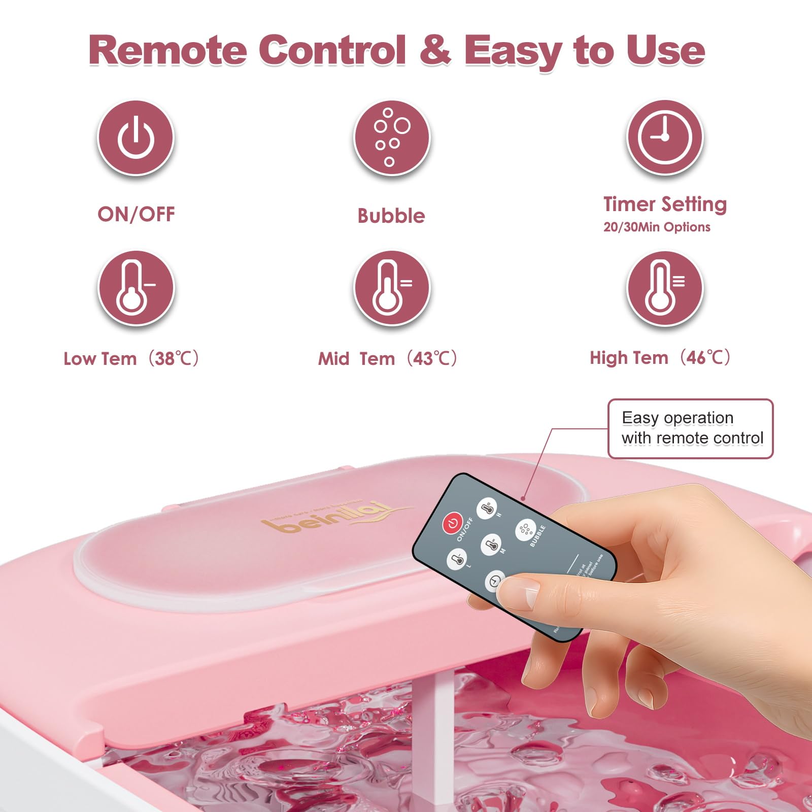 Beinilai Masseur de bain spa pliable avec chauffage, télécommande