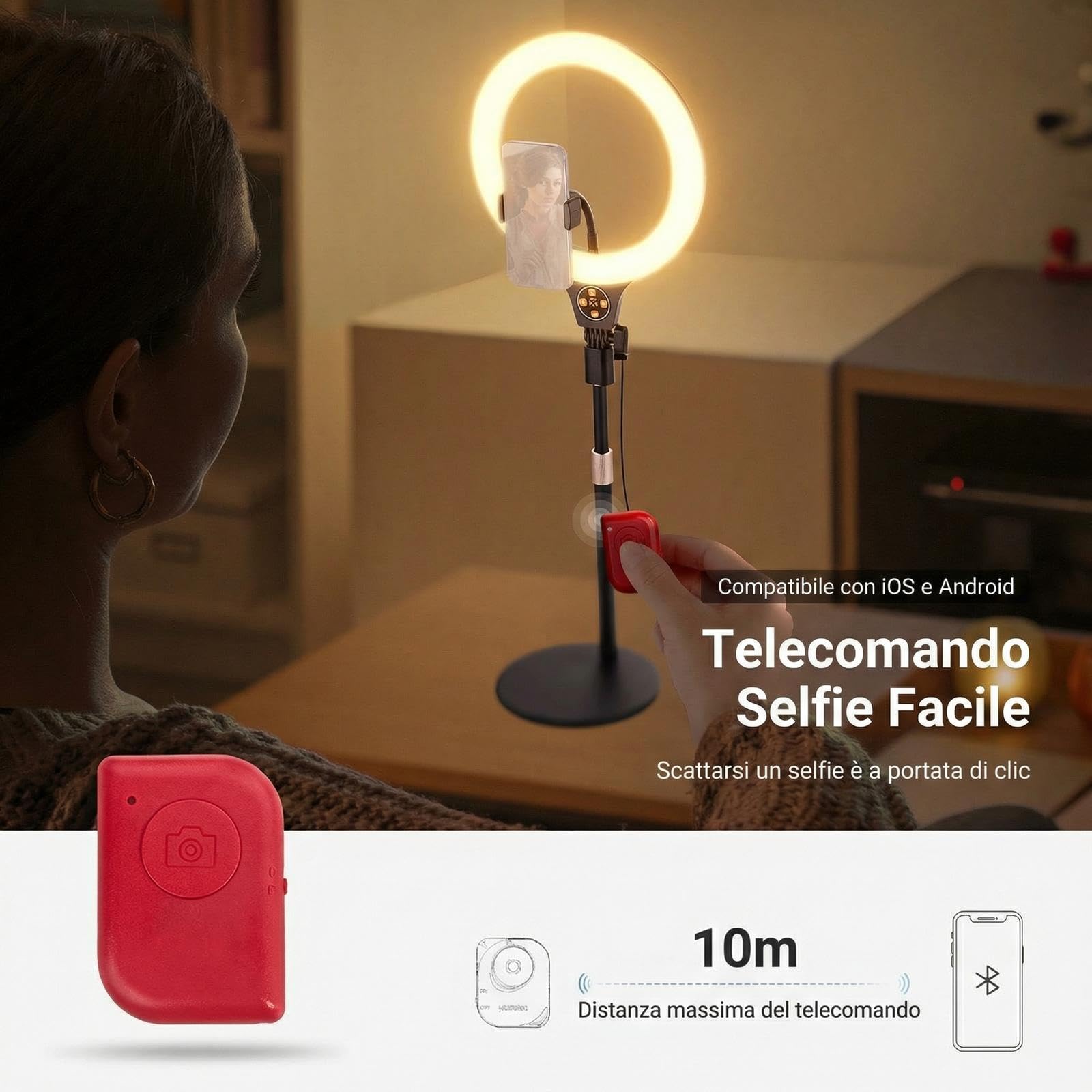 NEEWER ENTRY LEVEL VERSION N37 10,5” Ring Light RGB con Supporto Tavolo/Porta Telefono Compatibile con iPhone/Telecomando, Luce LED CRI85+ 10W per TikTok YouTube Streaming Video Chiamata Zoom Laptop