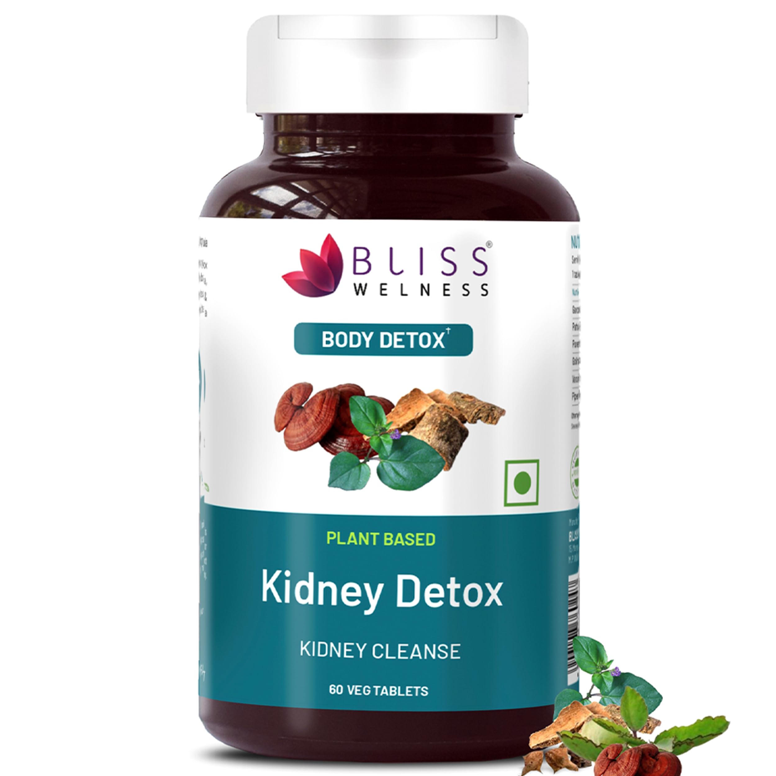 Bliss Welness Kidney Detox | Punarnava Patharchatta Gokhru Ganoderma Varun Extracts | Kidney Support Ayurvedic Health Supplement - 60 Veg Tablets