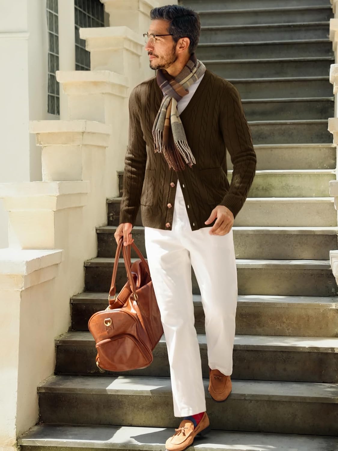 Runcati Mens Cable Knit Cardigan Sweater V Neck Casual Button Down Sweaters Long Sleeve Fall Outwear with Pockets - Image 4