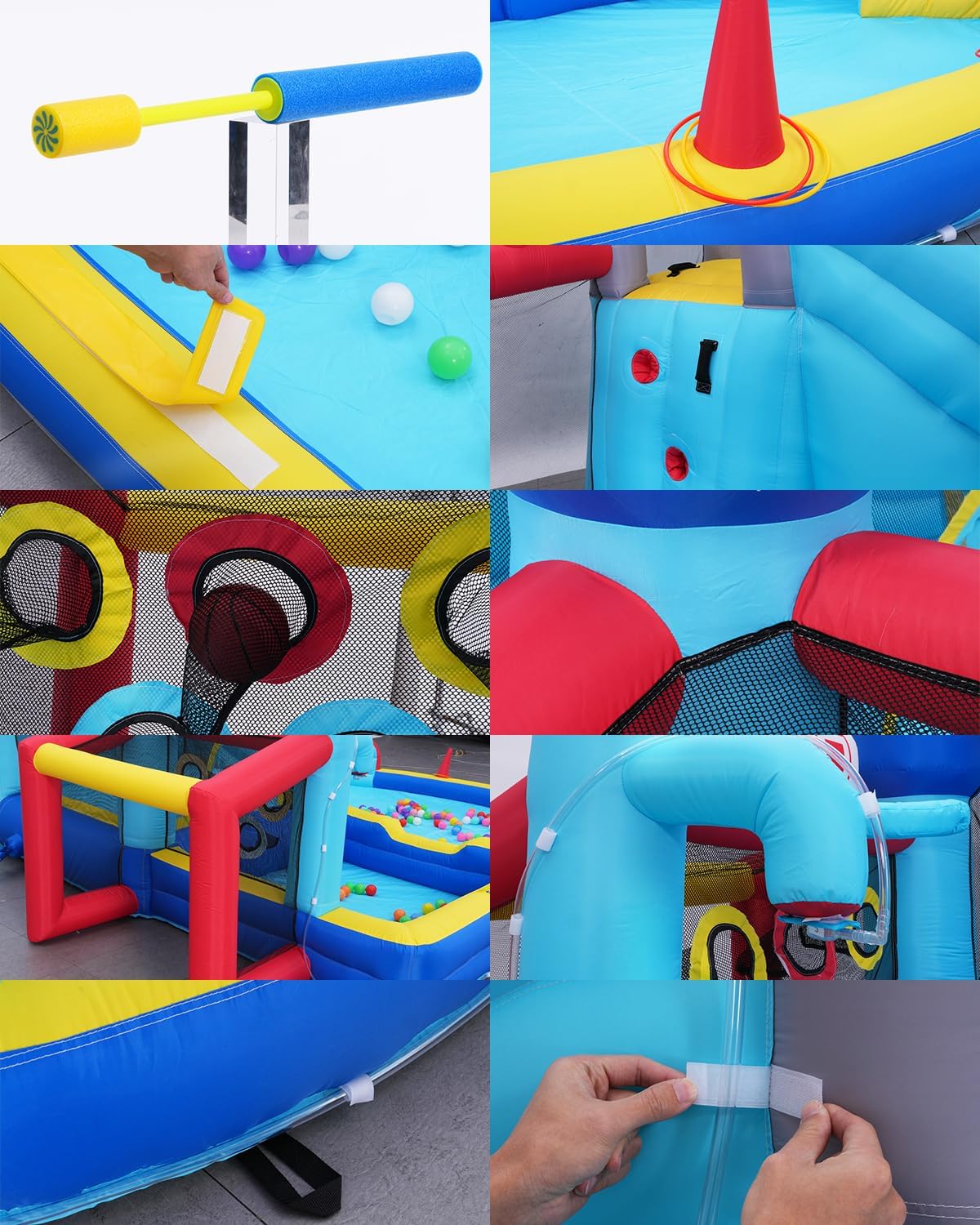 AKEYDIY Inflatable Water Slide, 13 in 1 Water Slide for Kids Backyard,Fortress-Themed Water Bounce House with Deep Splash Pool,Rossing Game,Water Cannon&Spray Belt,Water Park for Party W/550w Blower