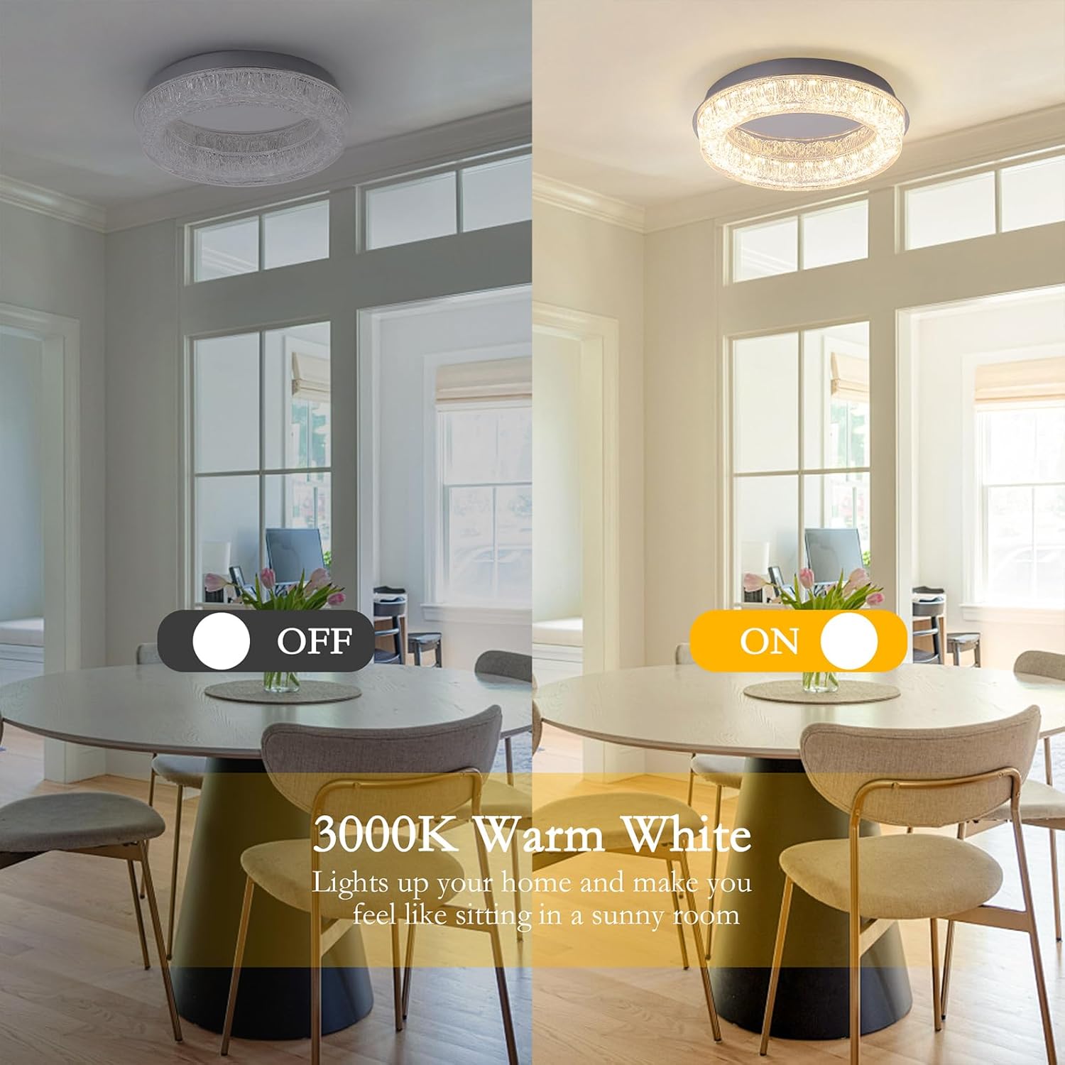 Qcyuui Flush Mount Ceiling Light 12.2in Modern LED Ceiling Light Round LED Light Fixture with Acrylic Lampshade Ceiling Lamp for Bedroom Kitchen Entryway Hallway Foyer,Chrome,3000K