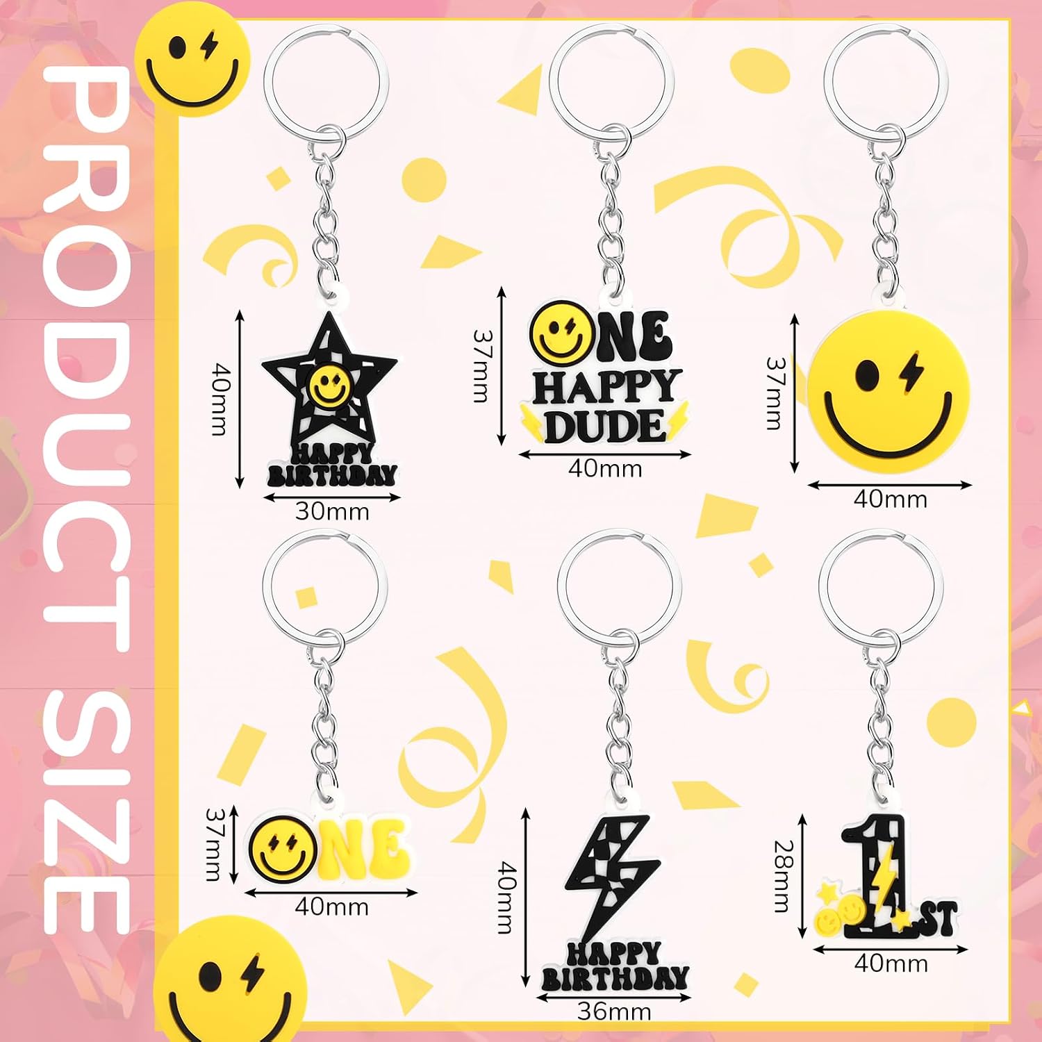 Quelay 24 Pcs One Happy Dude Keychains 1st Birthday Gift Smile Face Party Supplies 1st Birthday Party Favors Keychain image 4