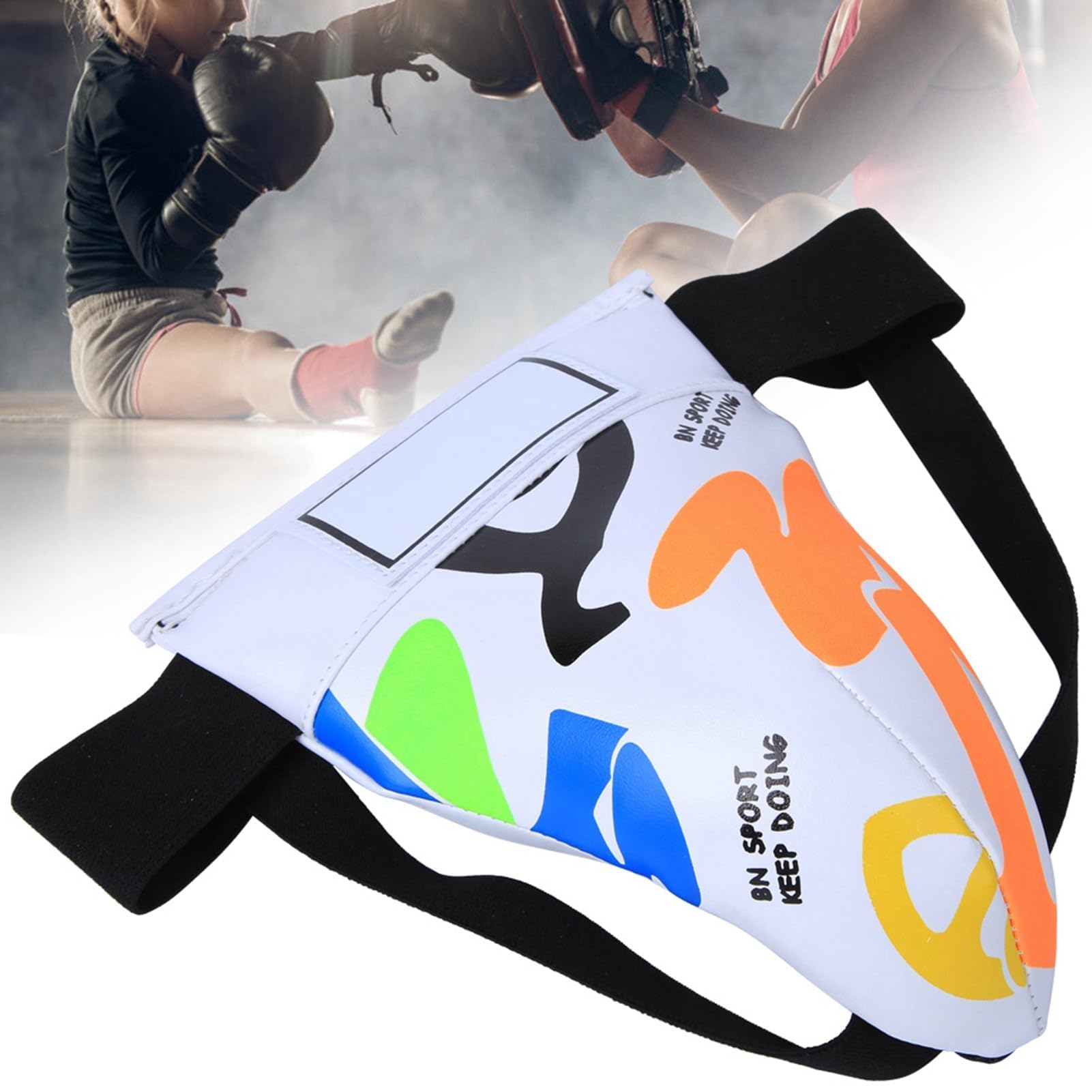 Protezione inguinale per bambini, attrezzatura protettiva per boxe per bambini protezione inguinale traspirante con graffiti per allenamento di boxe e taekwondo
