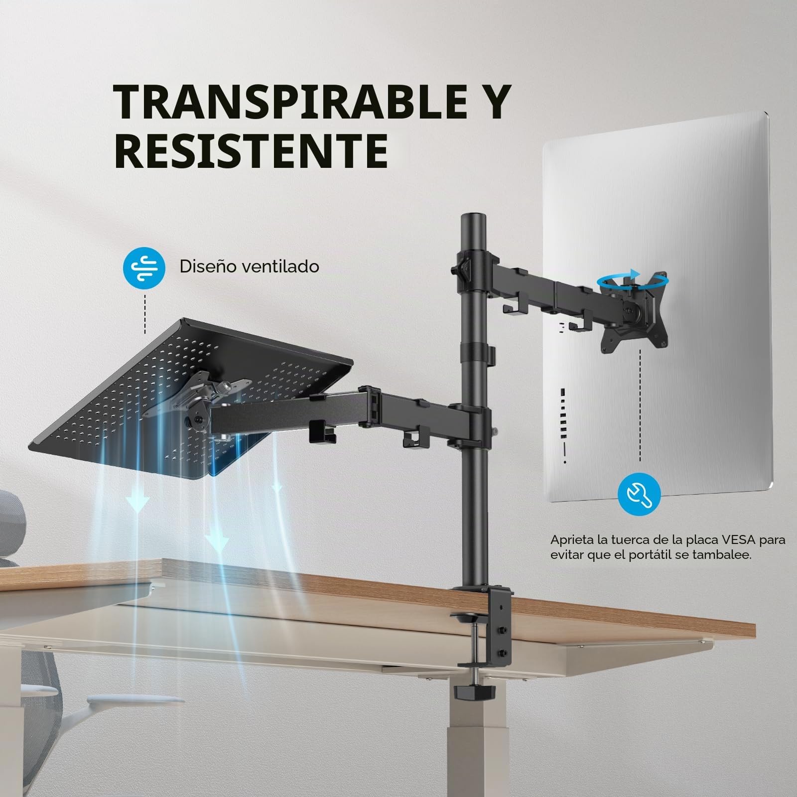 HUANUO Soporte Monitor y Portatil para 13-32 Pulgadas PC, Brazo Monitor y Portatil para Portátil hasta de 17 Pulgadas, Soporte Mesa Monitor