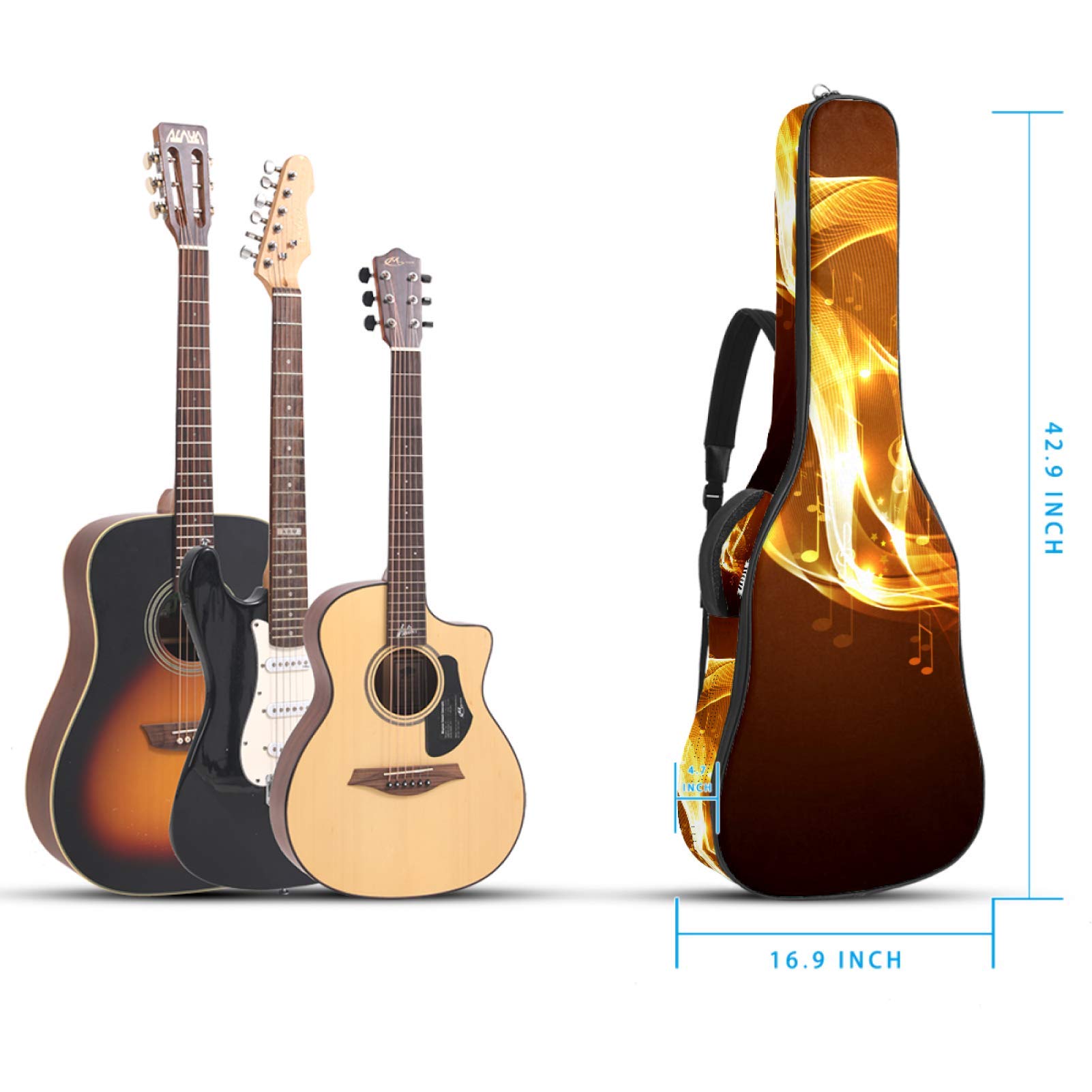 Borsa per chitarra impermeabile con cerniera morbida zaino per chitarra, chitarra acustica e classica folk chitarra elettrica musica marrone
