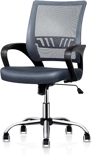 MoNiBloom Silla de oficina en casa de malla, silla giratoria ergonómica con respaldo medio con soporte lumbar y reposabrazos, capacidad de 250
