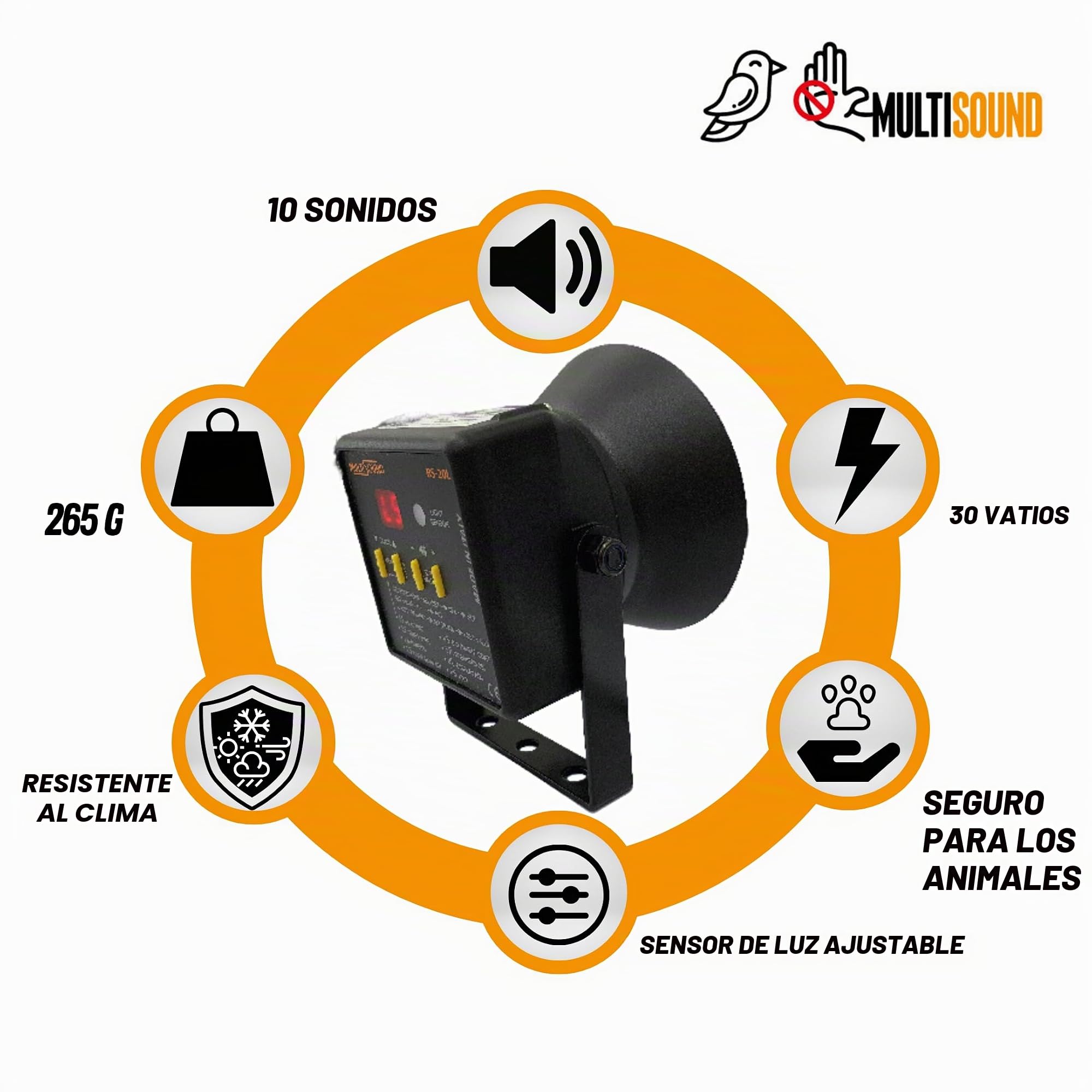 MultiSound Ahuyentador de Aves y Palomas, Tórtolas, Estorninos, Gaviotas, Cuervos, Pájaros Carpinteros, Abejarucos | Espantapajaros Sonido Disuasorio de Aves y Animales Salvajes (AGRÍCOLA 22)