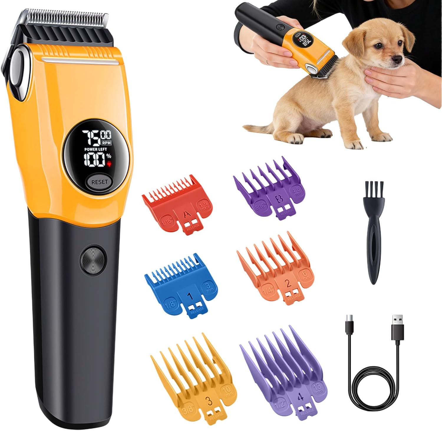 Pet Clippers – 3-Speed Cordless Hair Trimmer for Grooming | LCD Display Shaver Featuring Rechargeable Battery with Adjustable Blades & Quiet for Fine, Long, Thick, or Curly Hair Shedding Con